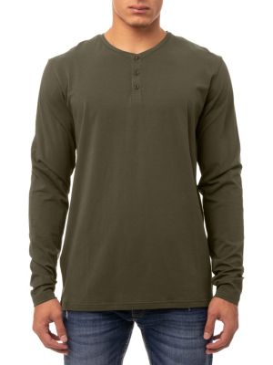 X RAY Men's Long Sleeve Henley T-Shirt, Green, Medium