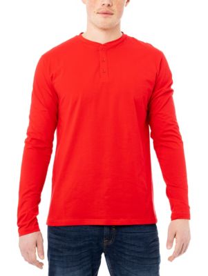 X RAY Men's Long Sleeve Henley T-Shirt, Red, Medium