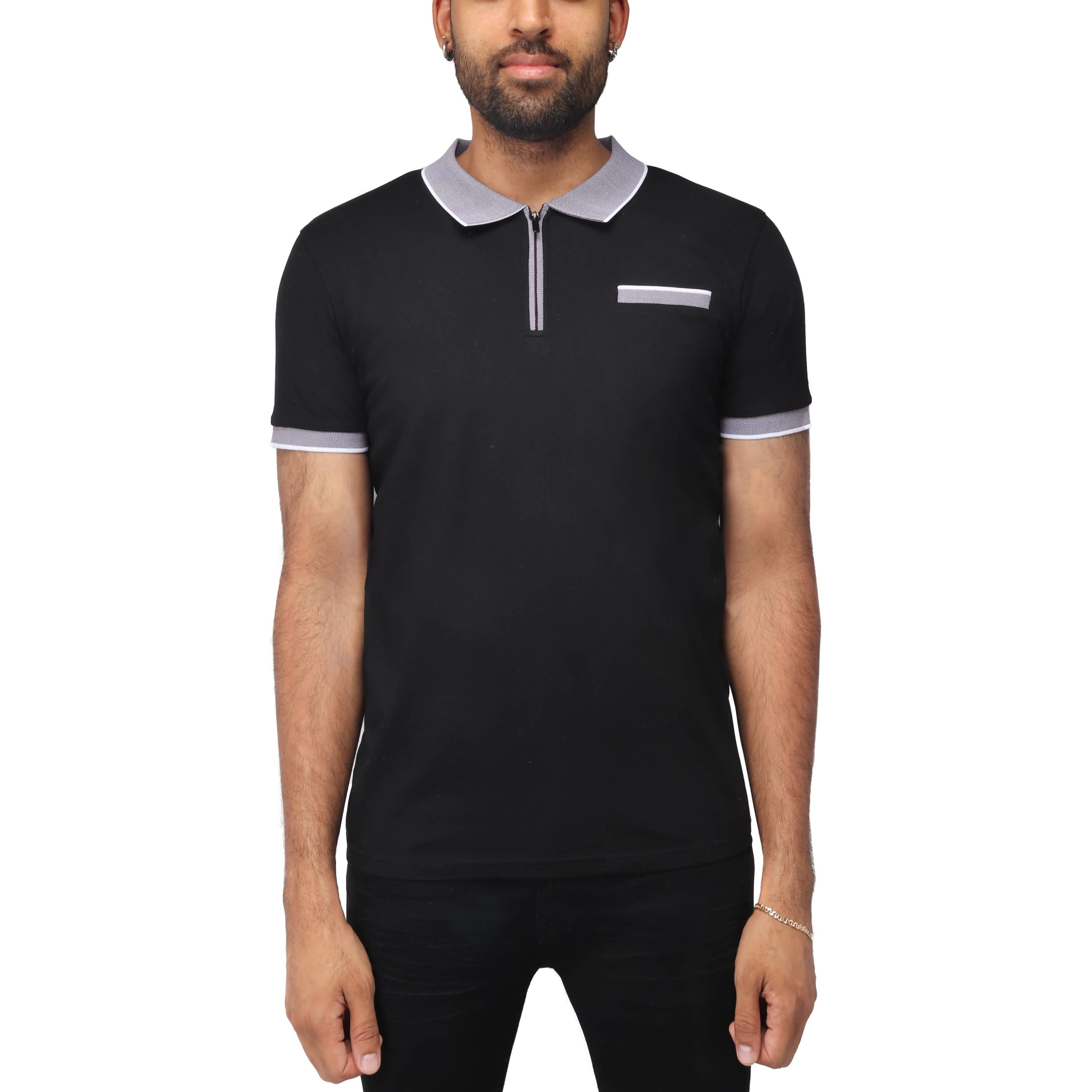 X RAY Mens Short Sleeve Zip-Neck Polo