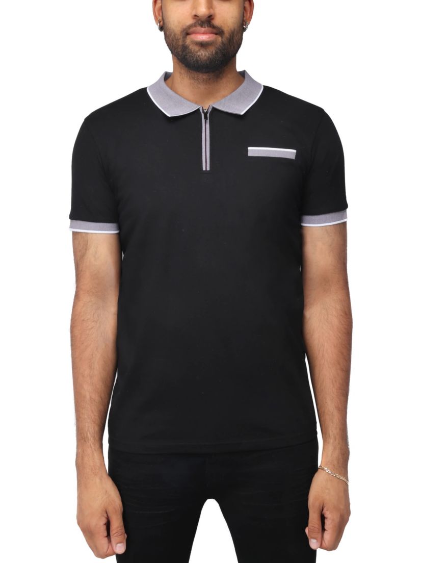 X RAY Mens Short Sleeve Zip-Neck Polo
