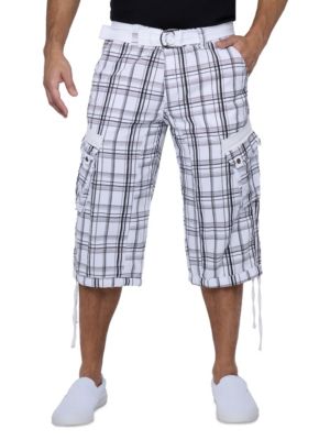 X RAY Men's Belted 18" Inseam Below Knee Cargo Long Shorts, White, 33 Short