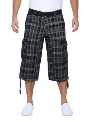 X RAY Men's Belted 18" Inseam Below Knee Cargo Long Shorts, Black, 33 Short