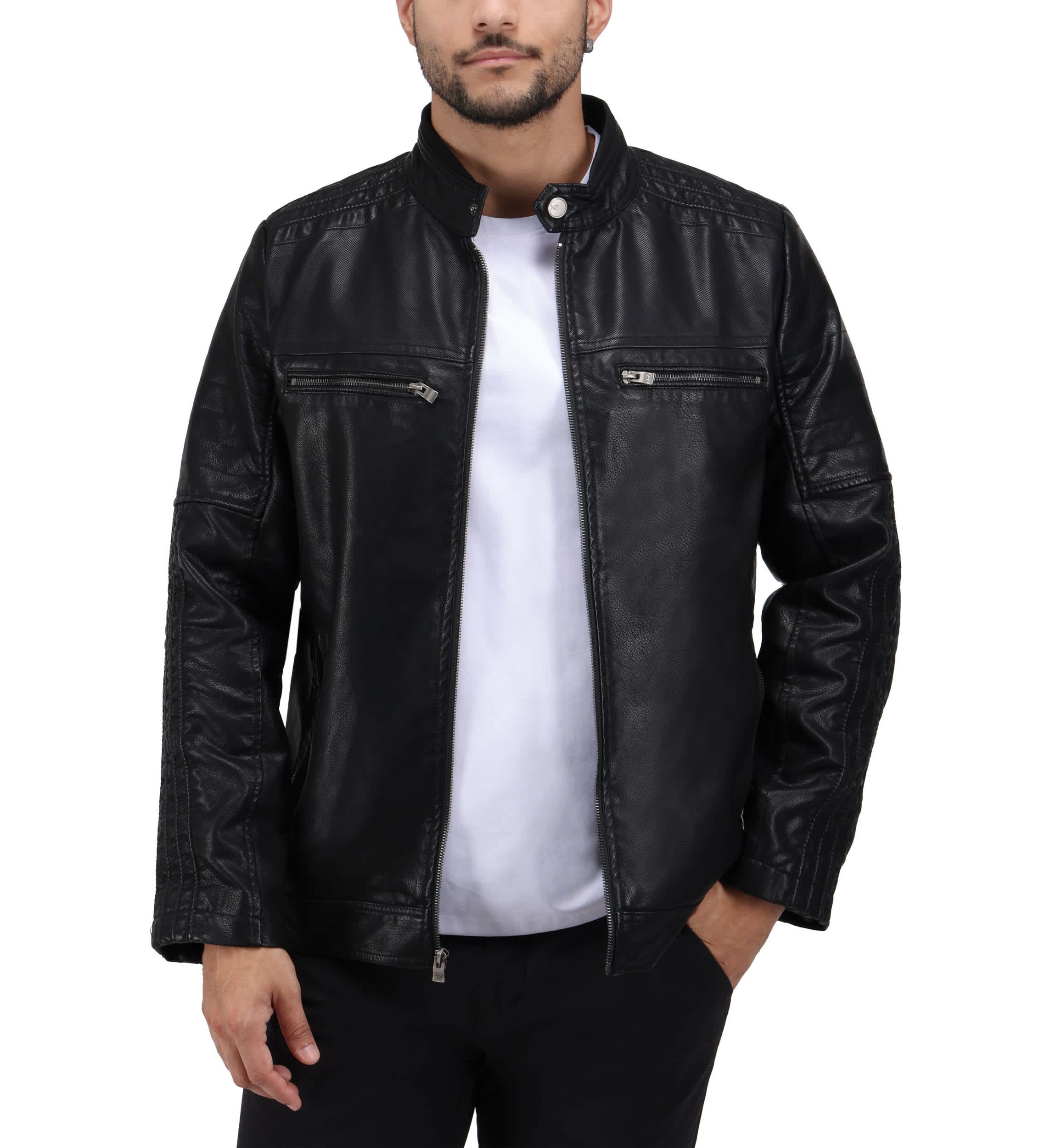 Grainy PU Leather Moto Jacket