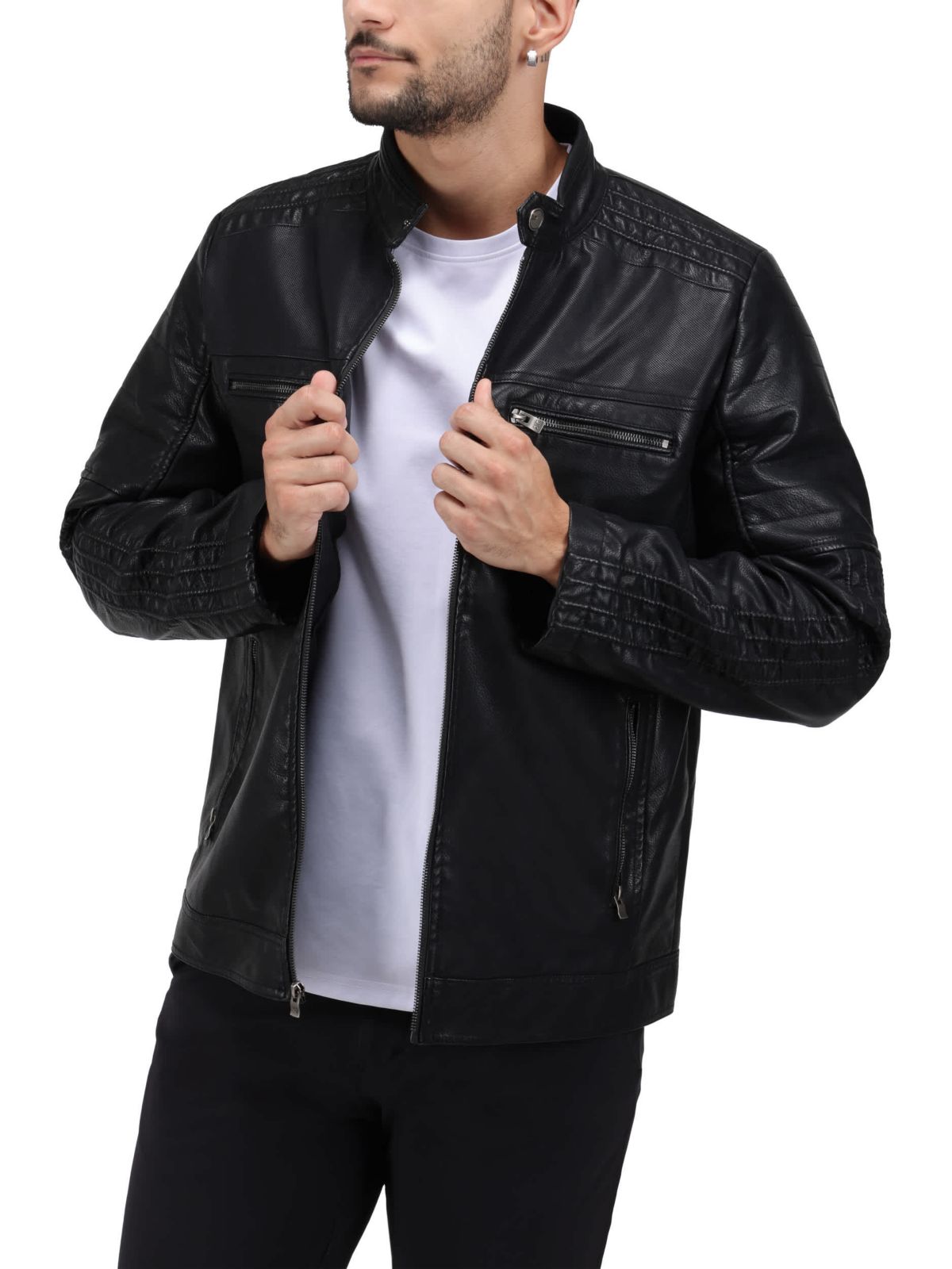Grainy PU Leather Moto Jacket