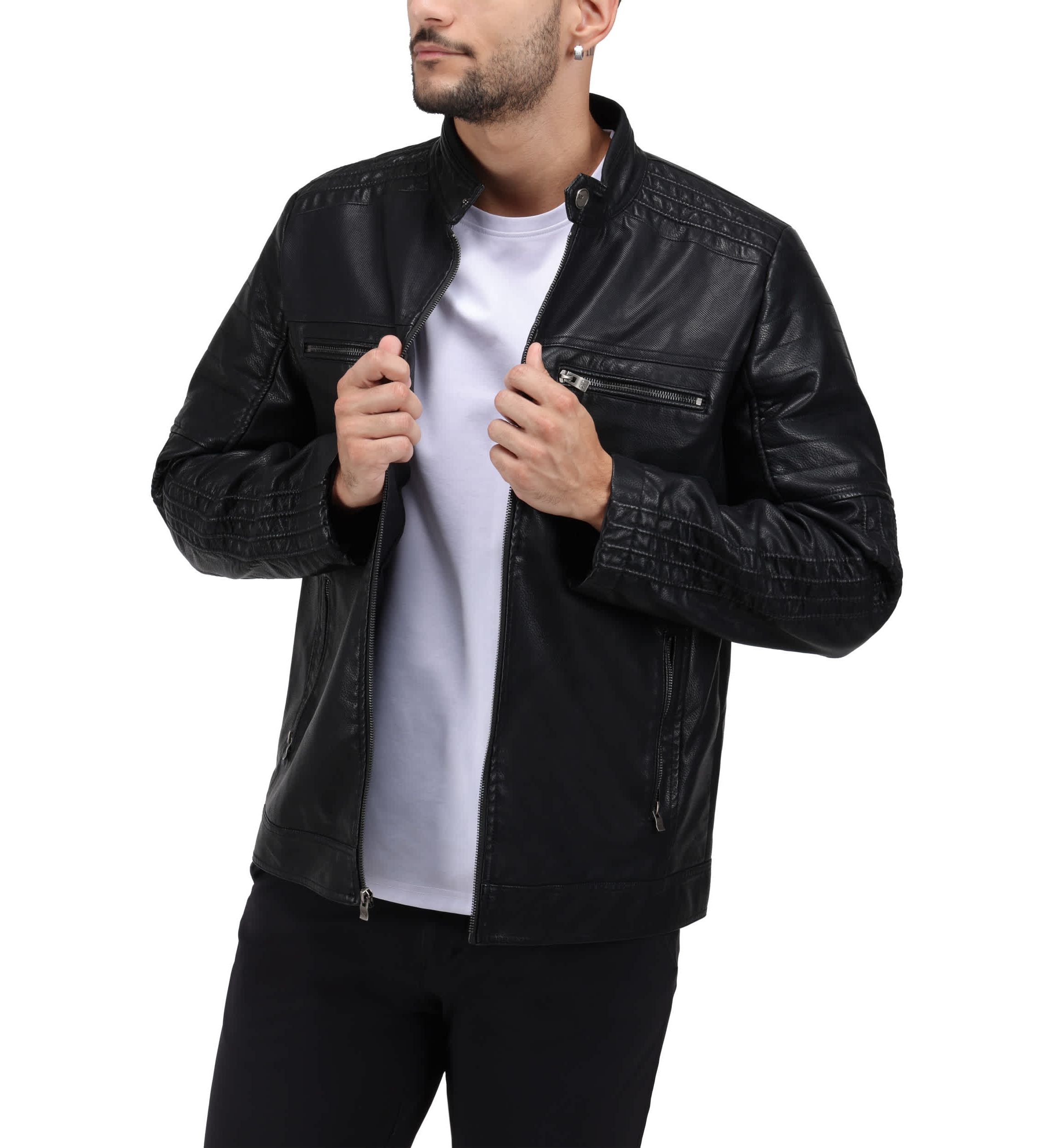 Grainy PU Leather Moto Jacket