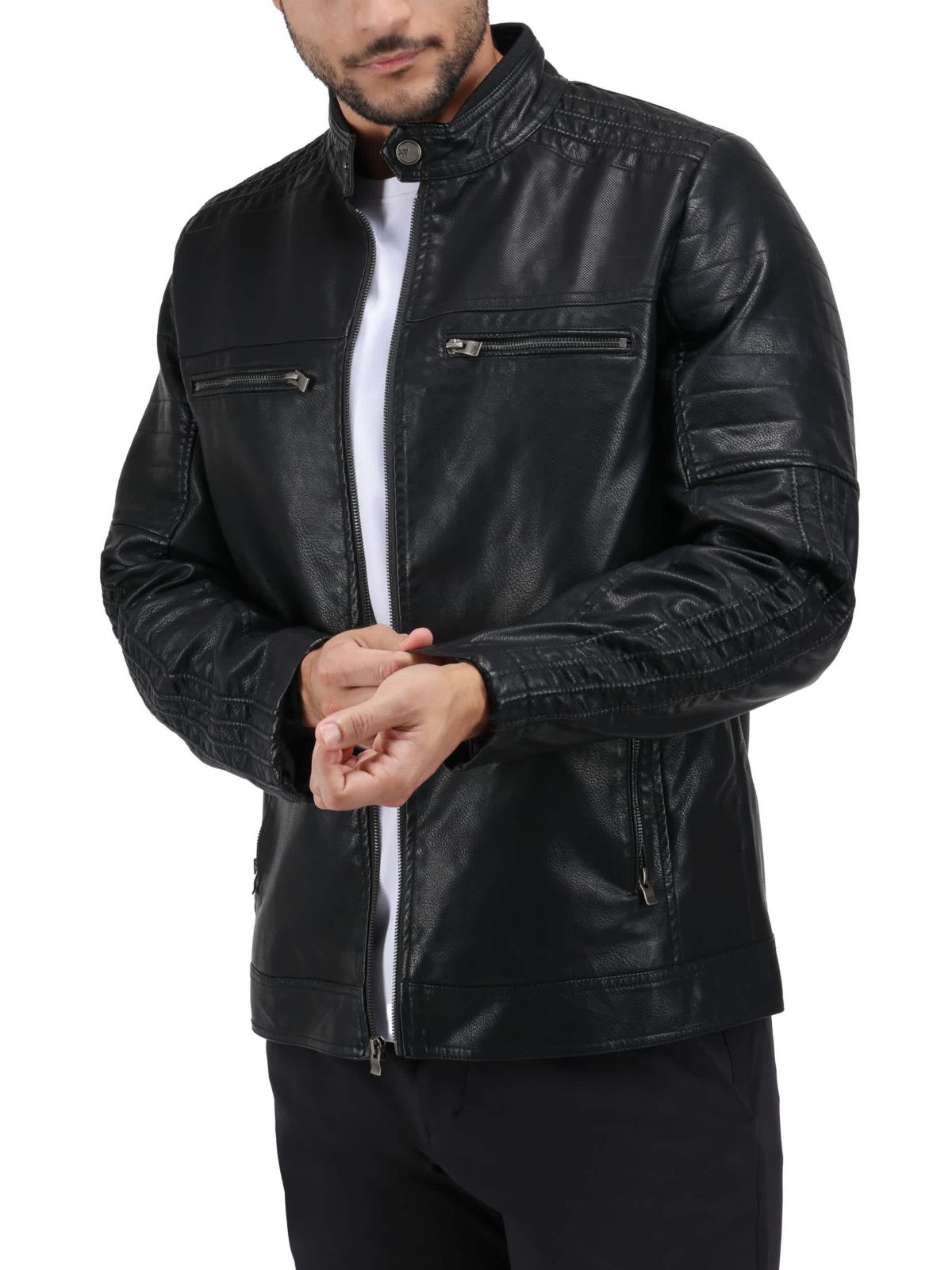 Grainy PU Leather Moto Jacket
