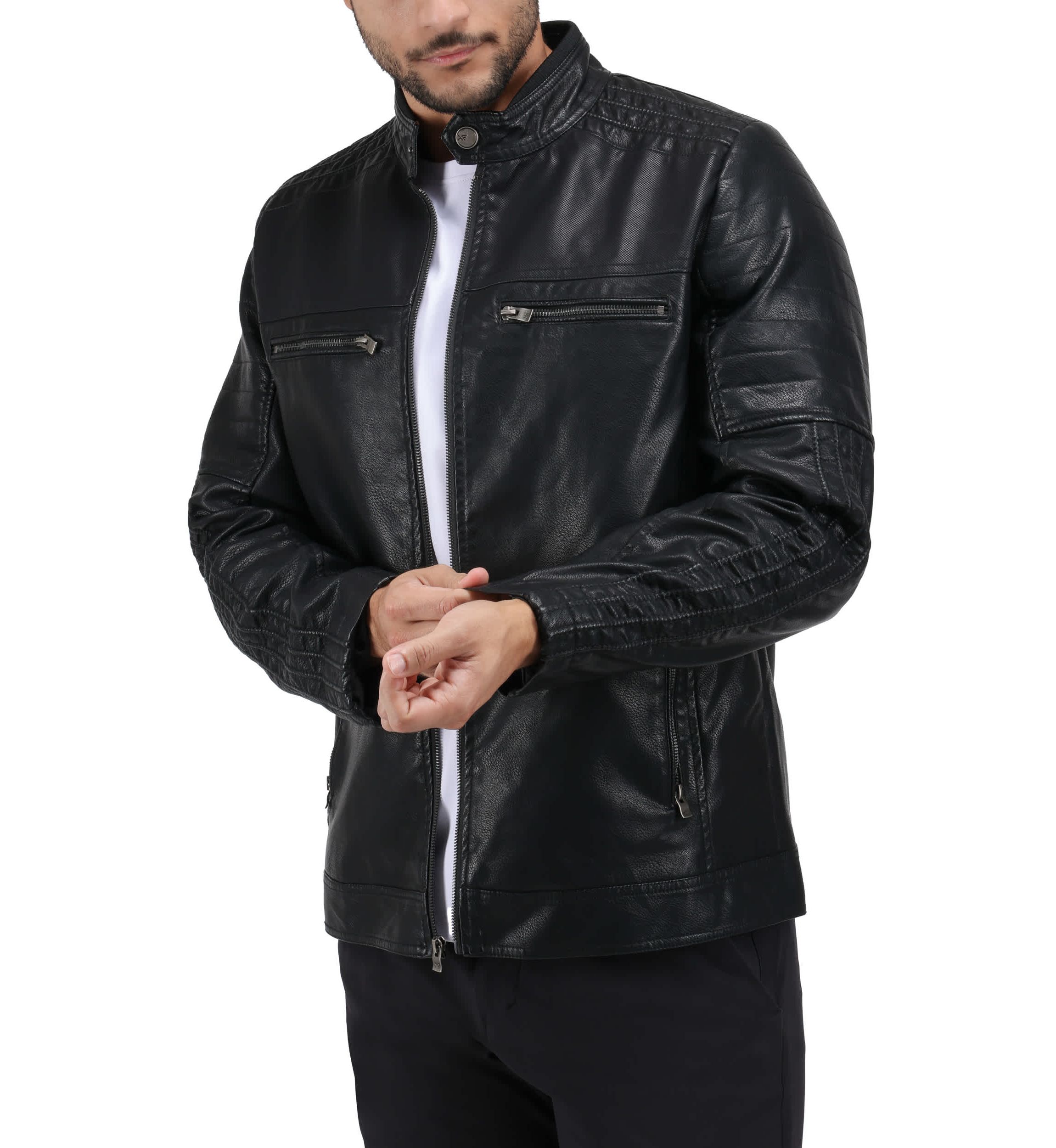 Grainy PU Leather Moto Jacket