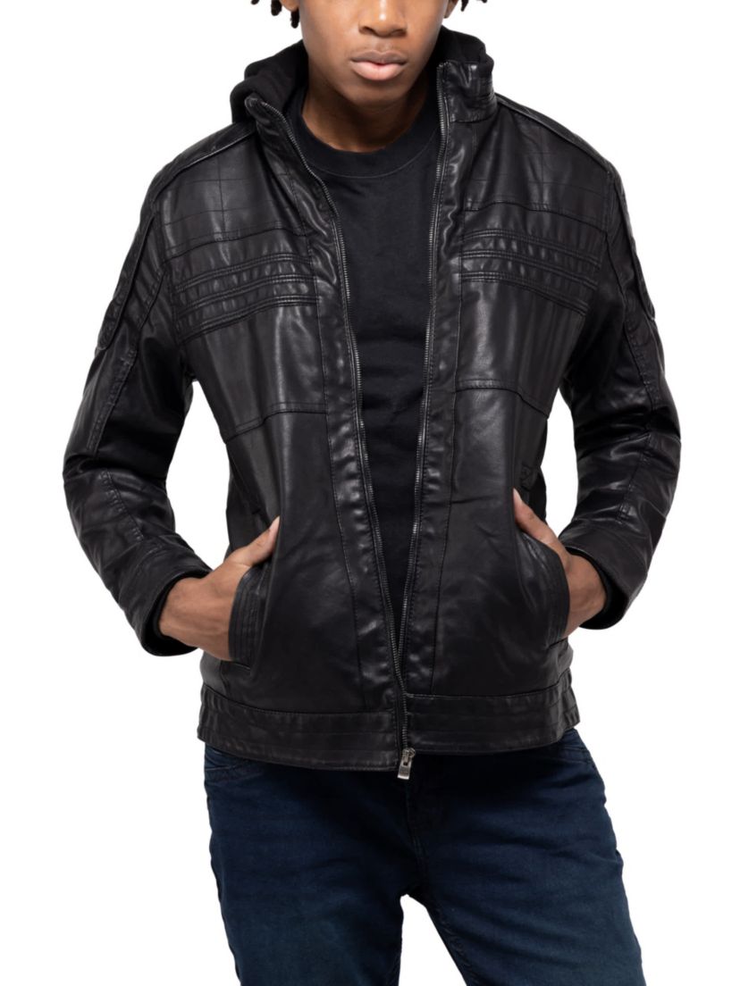 Mens Moto Jacket With Hood and Faux Shearling Lining