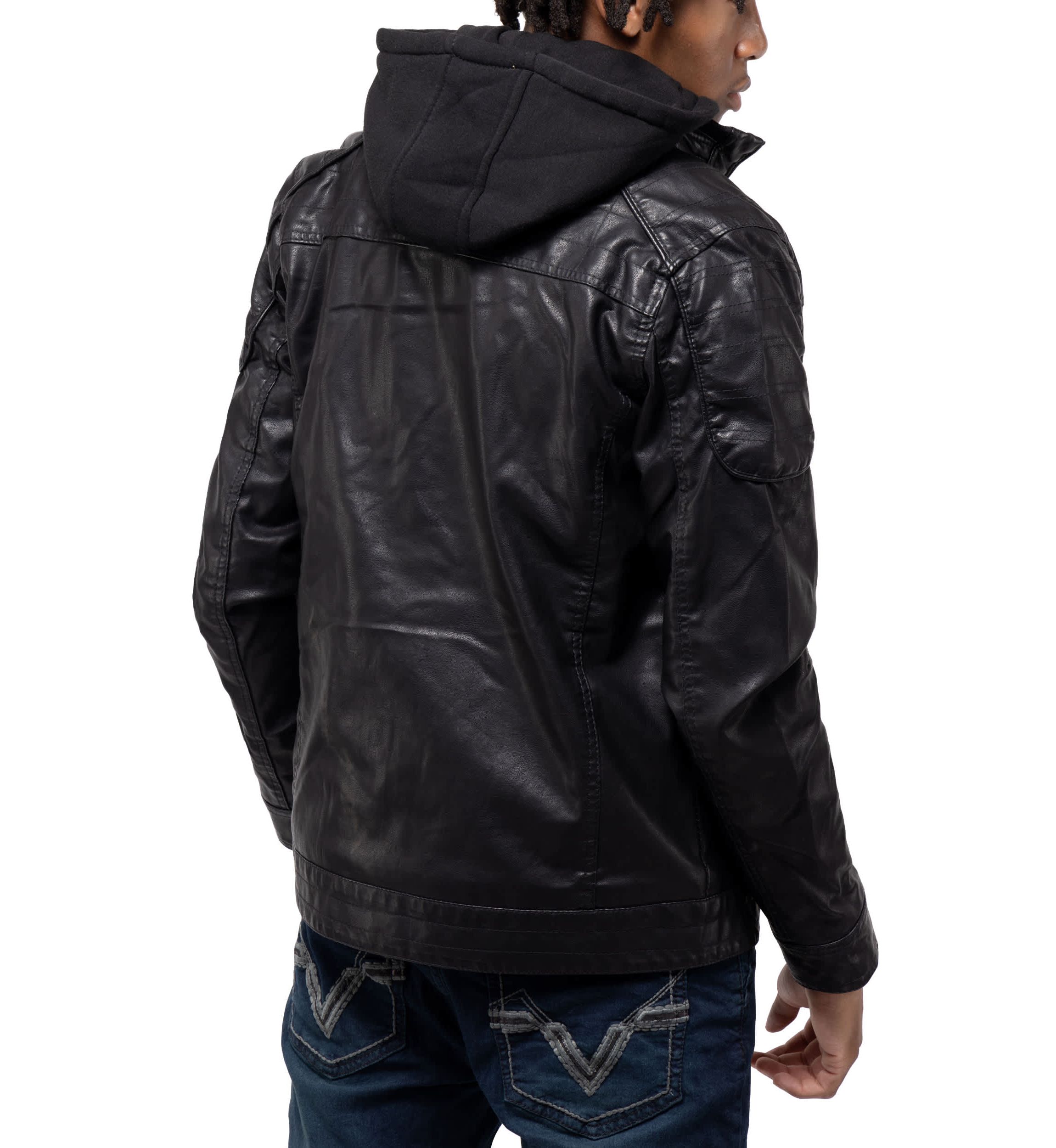 Mens Moto Jacket With Hood and Faux Shearling Lining