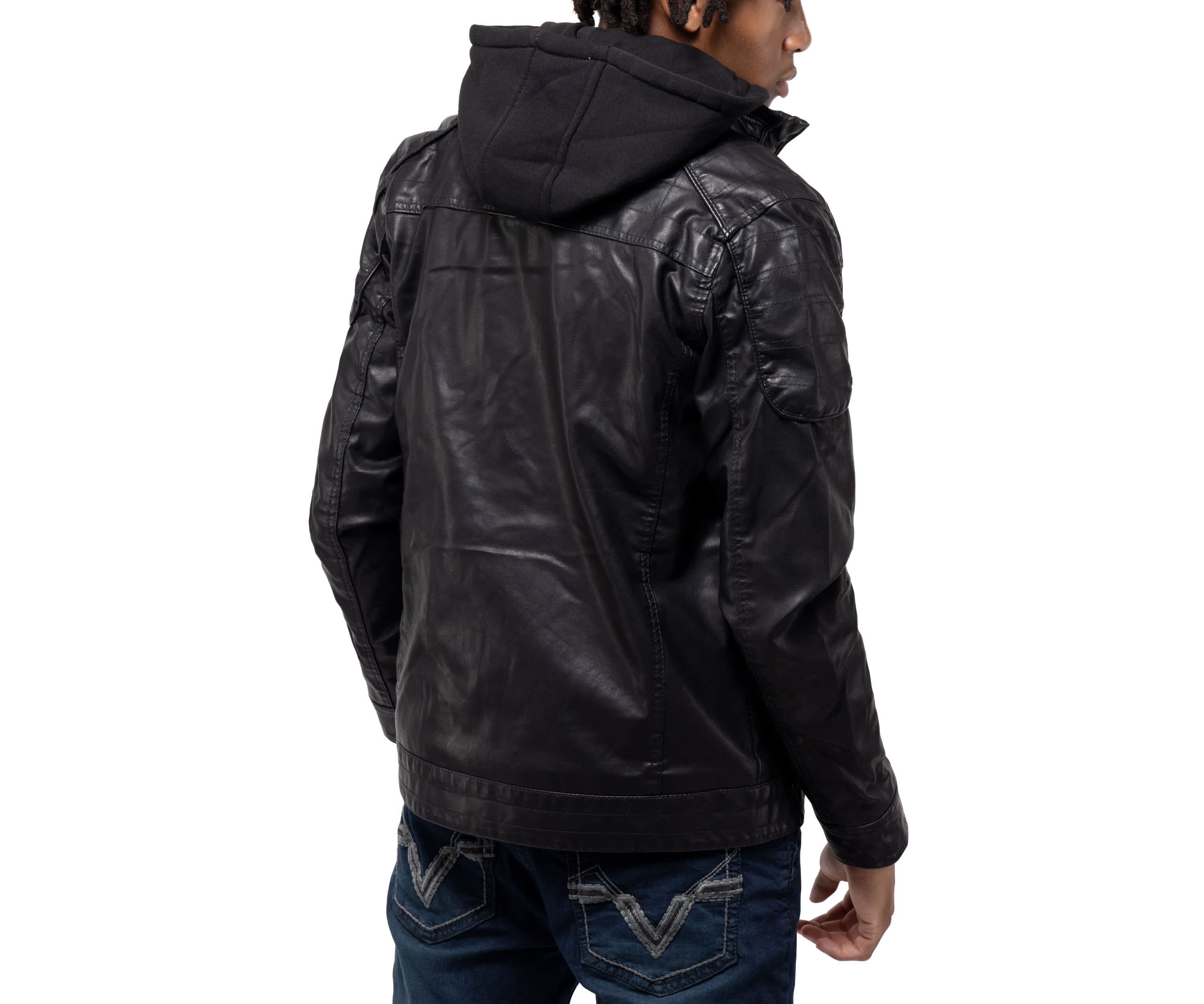 Mens Moto Jacket With Hood and Faux Shearling Lining