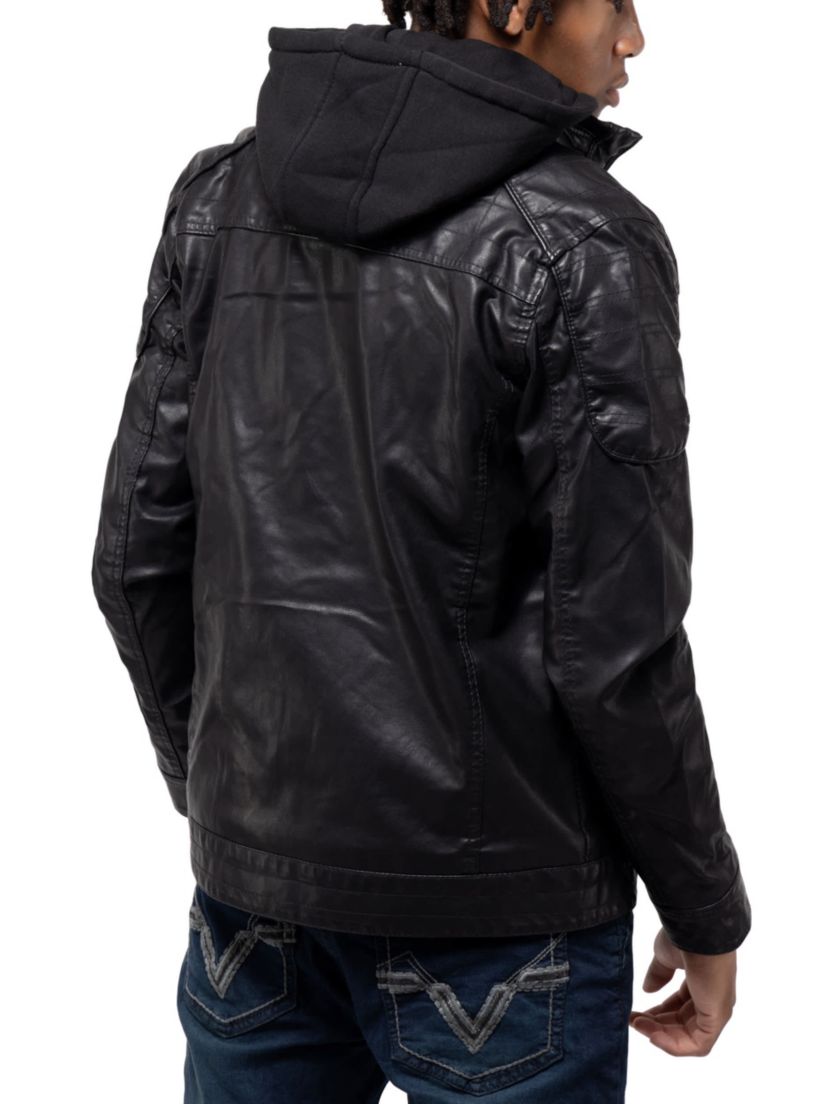 Mens Moto Jacket With Hood and Faux Shearling Lining