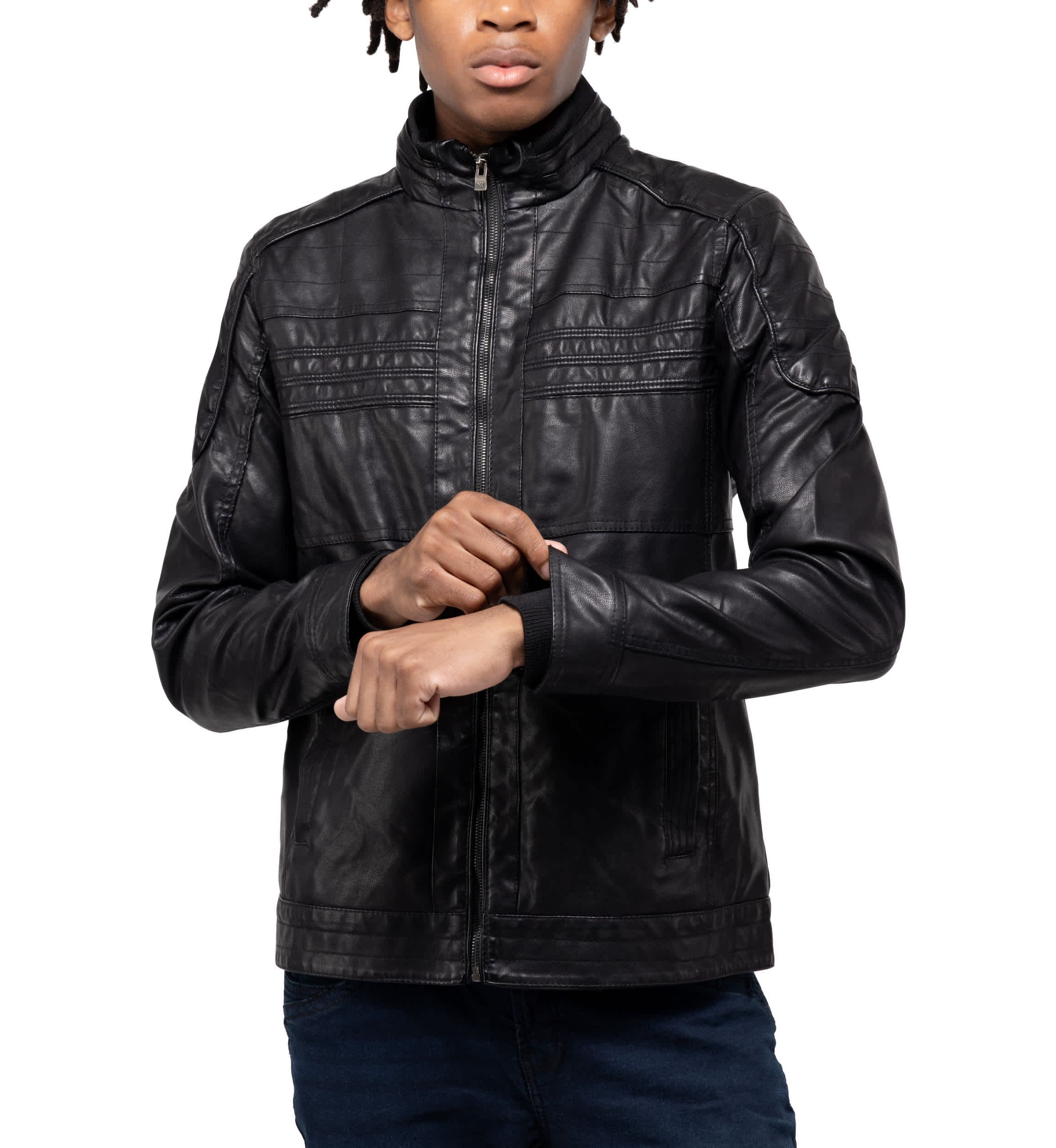 Mens Moto Jacket With Hood and Faux Shearling Lining
