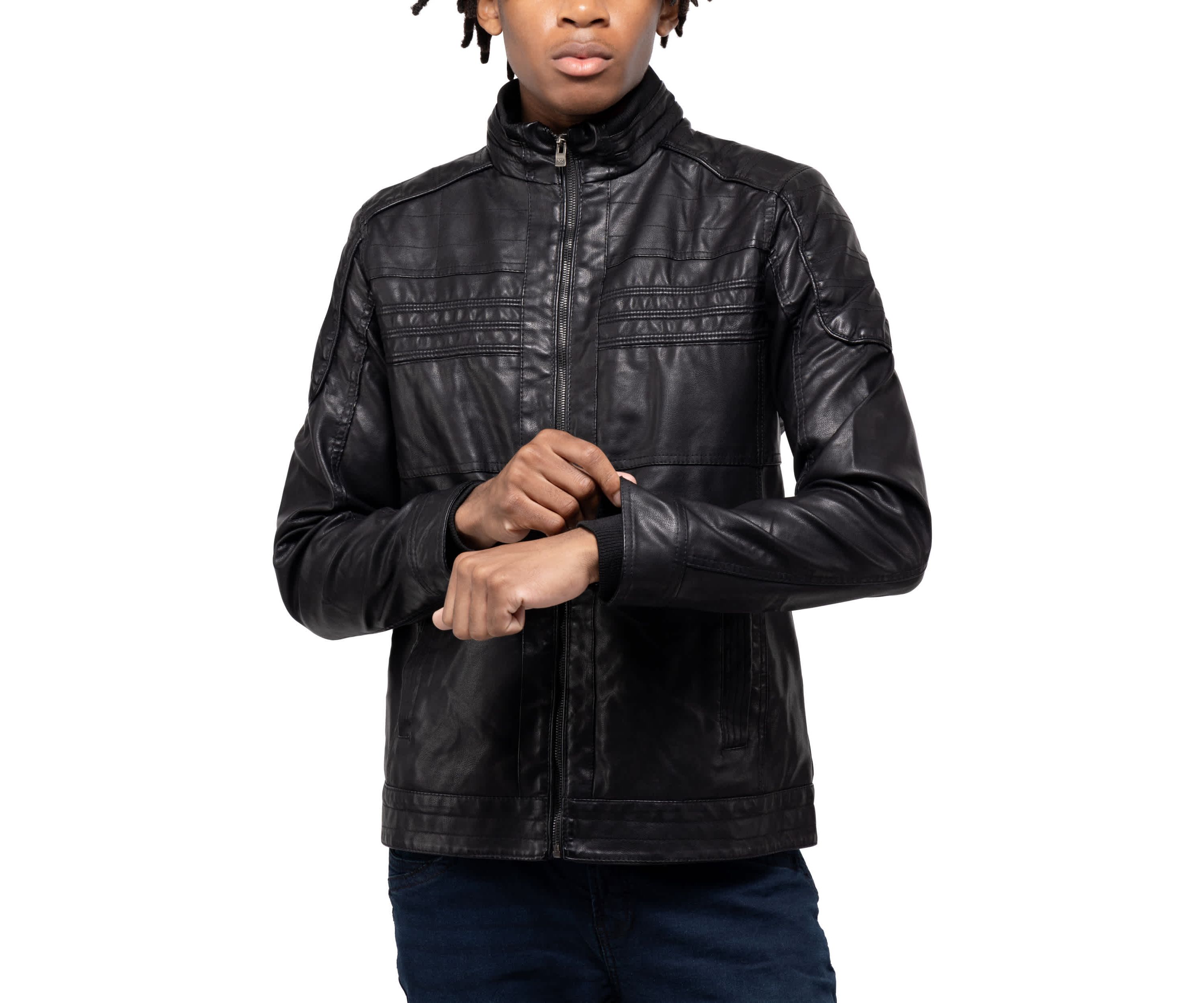 Mens Moto Jacket With Hood and Faux Shearling Lining