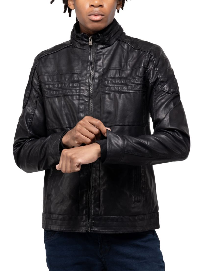 Mens Moto Jacket With Hood and Faux Shearling Lining