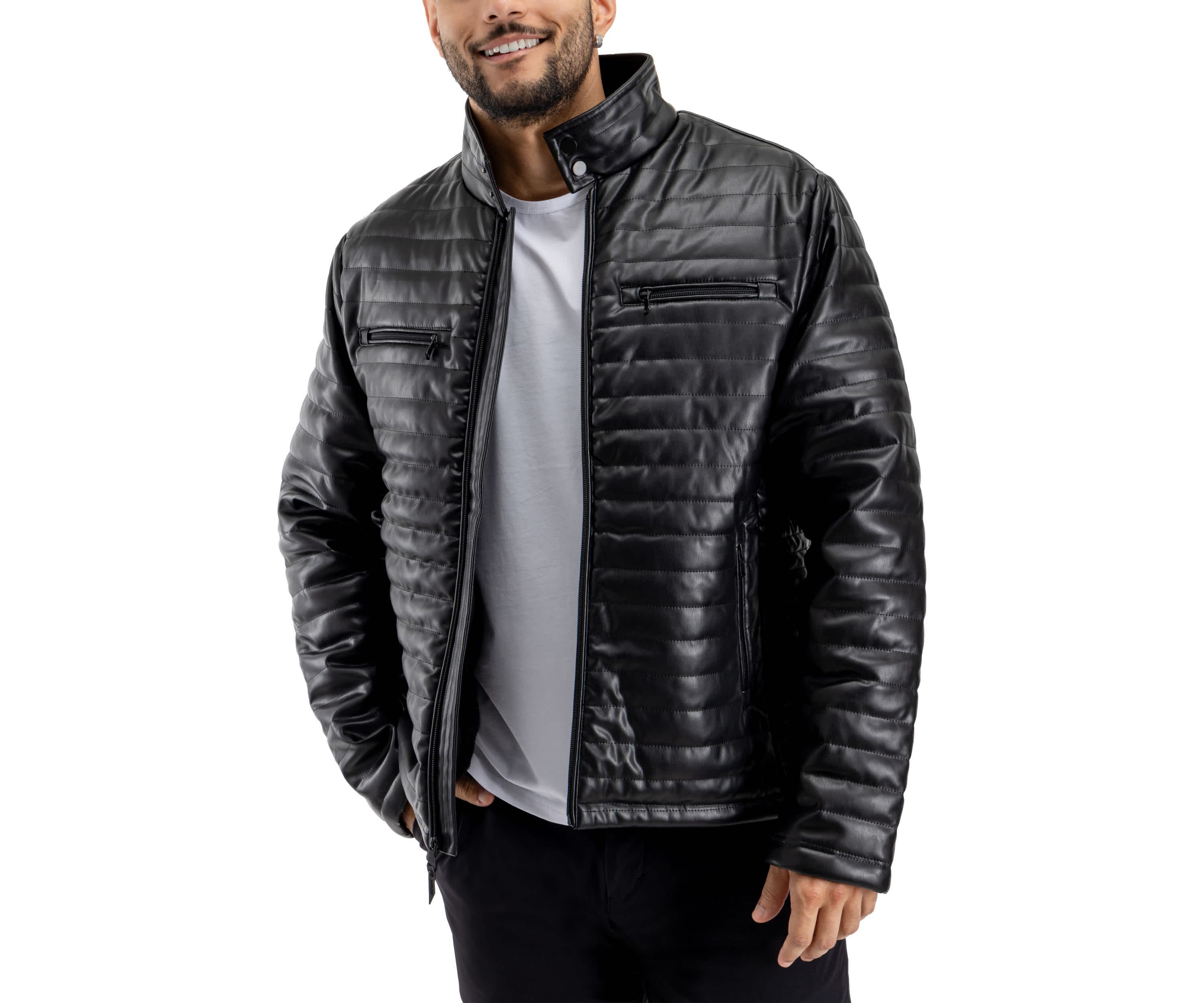 PU Quilted Jacket With Faux Shearling Lining