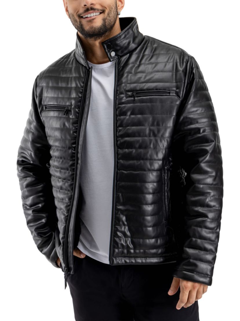PU Quilted Jacket With Faux Shearling Lining