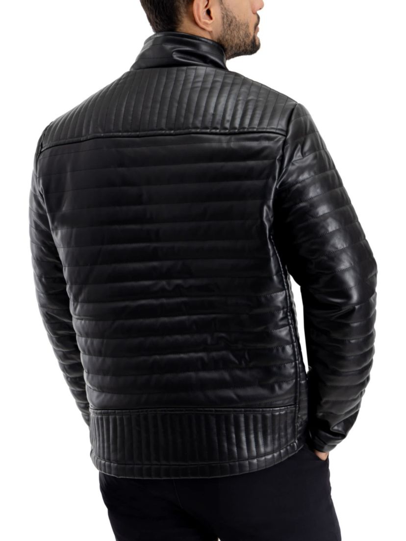 PU Quilted Jacket With Faux Shearling Lining