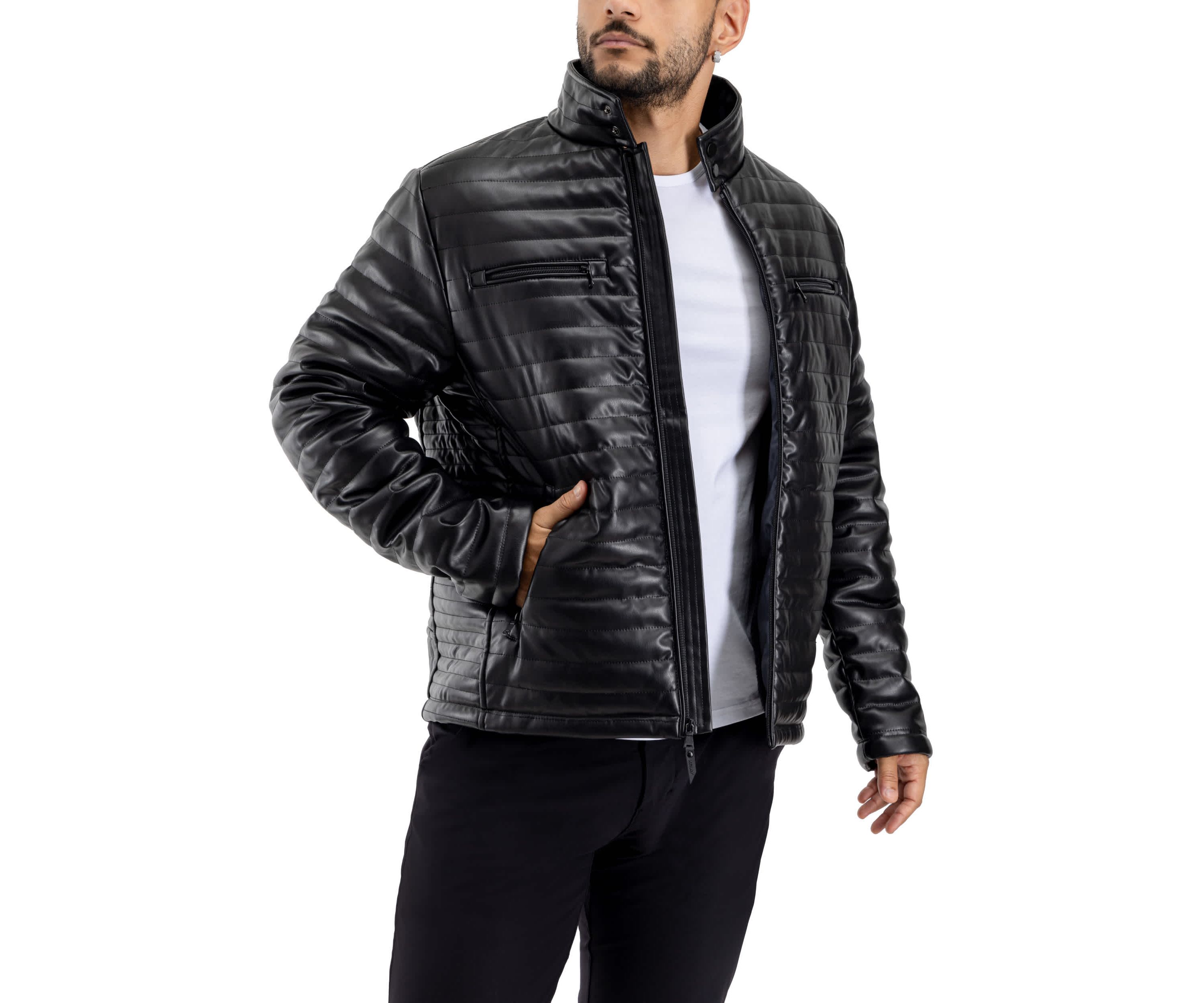 PU Quilted Jacket With Faux Shearling Lining