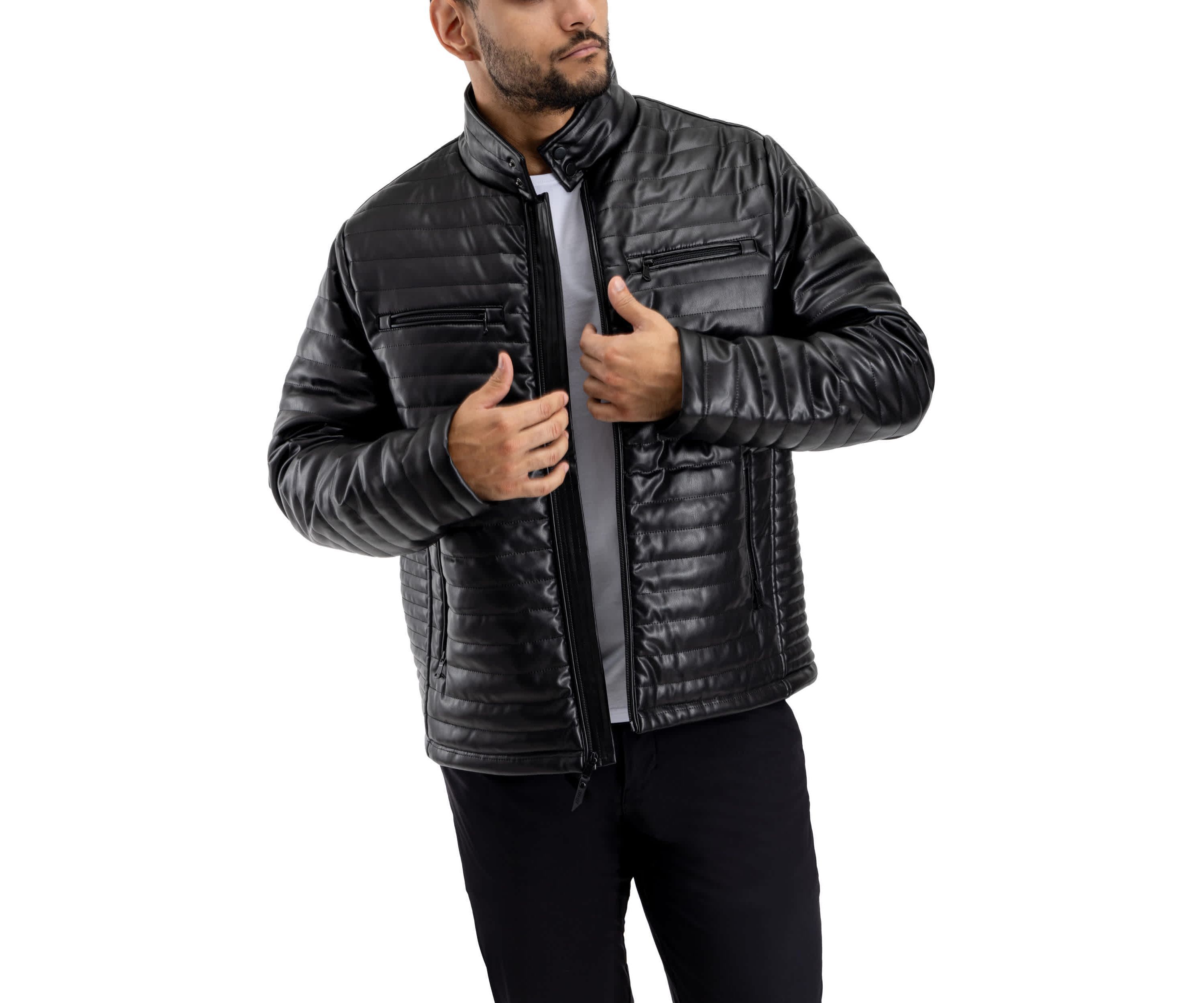 PU Quilted Jacket With Faux Shearling Lining