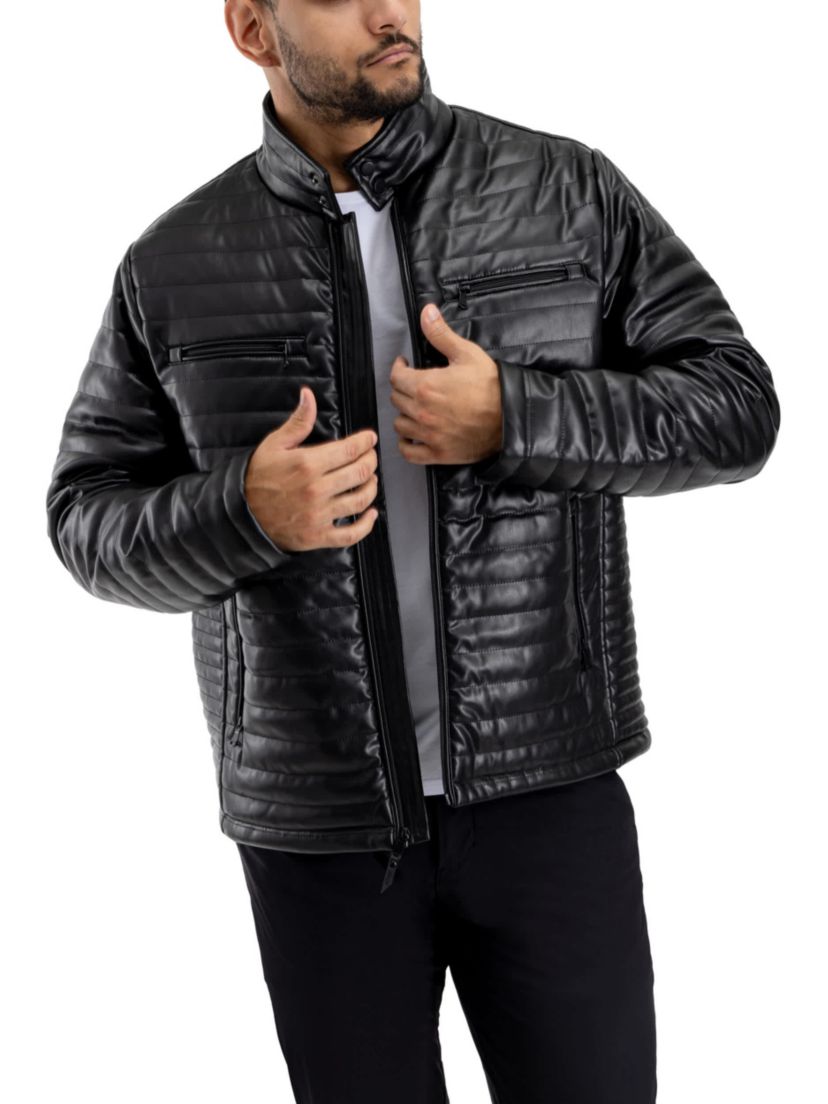 PU Quilted Jacket With Faux Shearling Lining