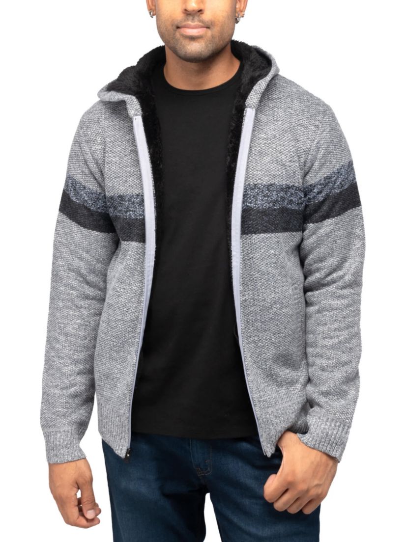 Full Zip Hooded Sweater With Stripes & Lining