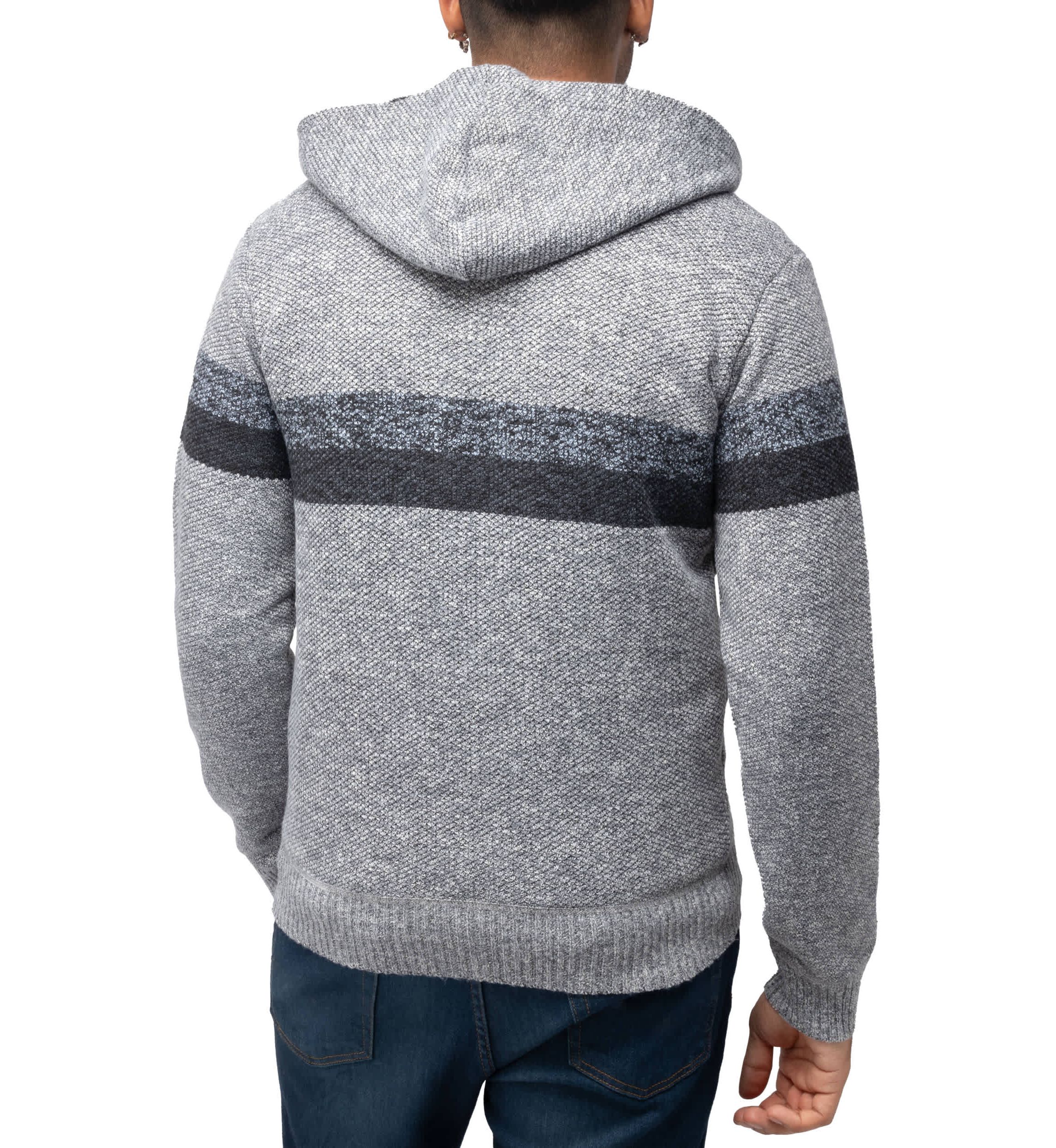 Full Zip Hooded Sweater With Stripes & Lining