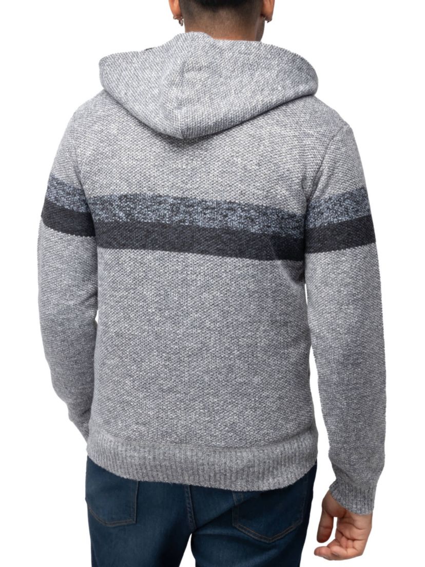Full Zip Hooded Sweater With Stripes & Lining