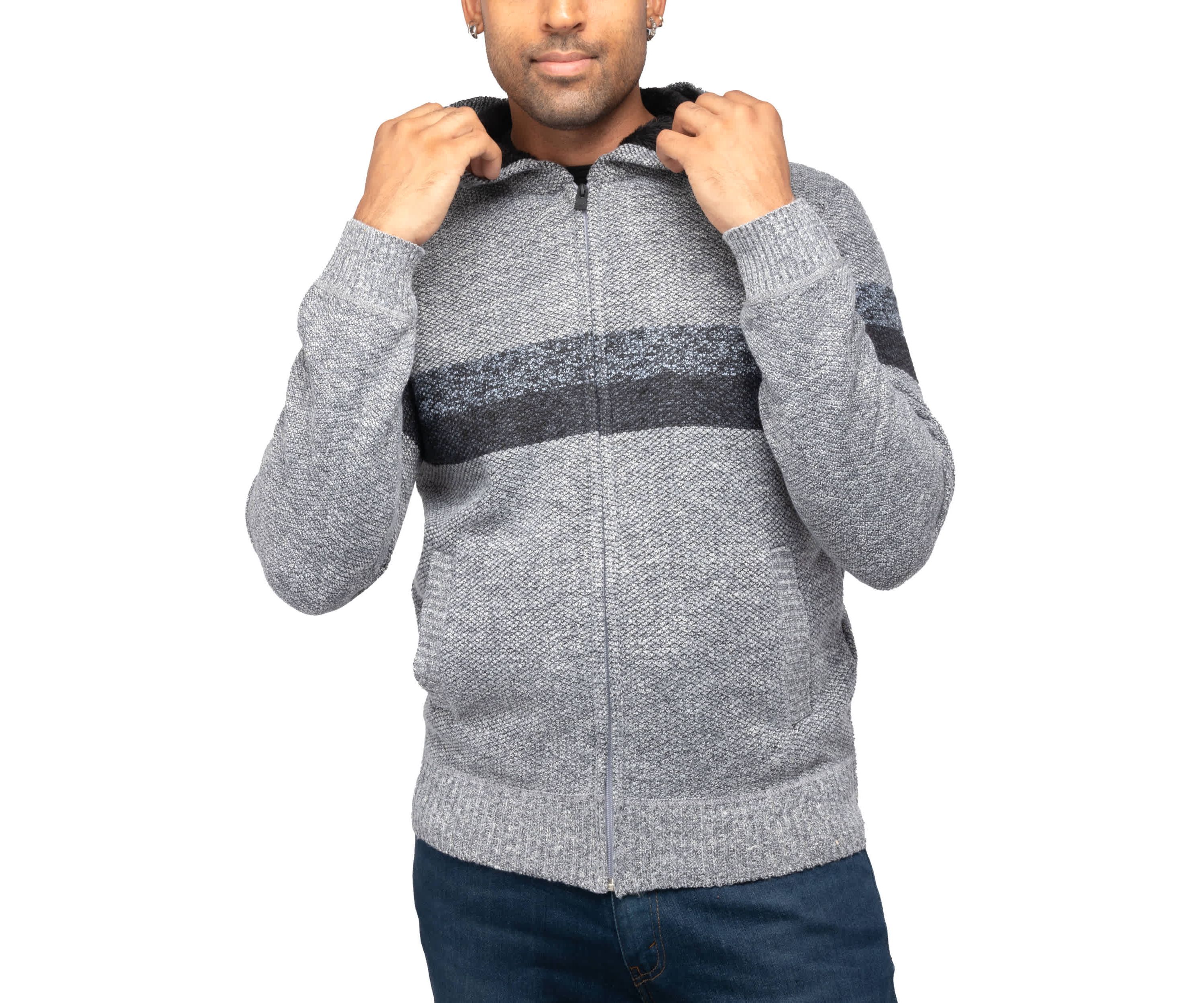 Full Zip Hooded Sweater With Stripes & Lining