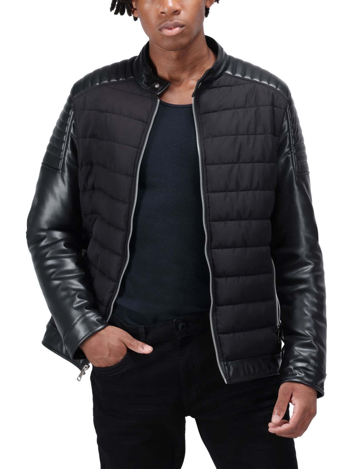Moto Jacket With PU sleeves And Faux Shearling Lining