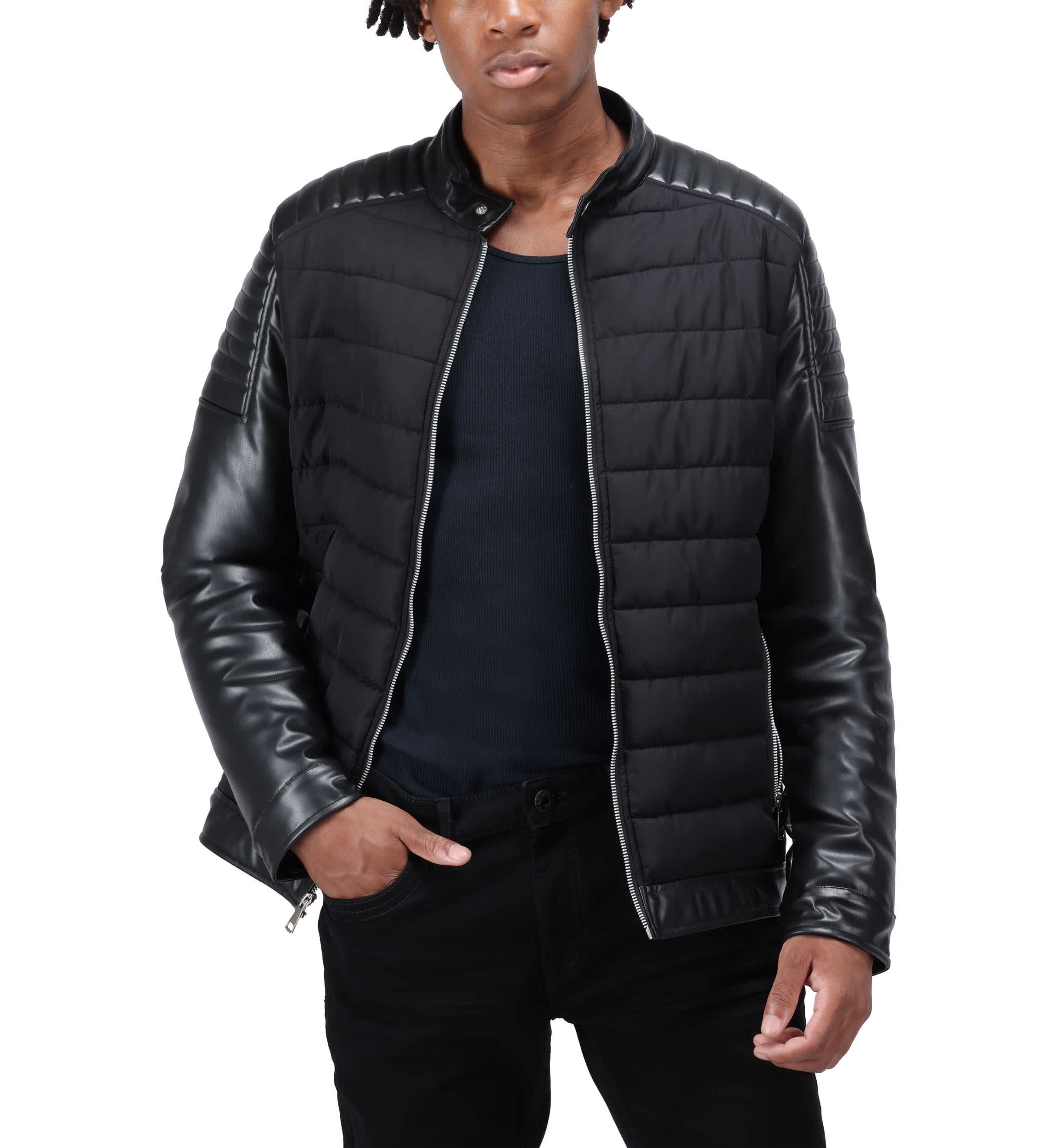 Moto Jacket With PU sleeves And Faux Shearling Lining
