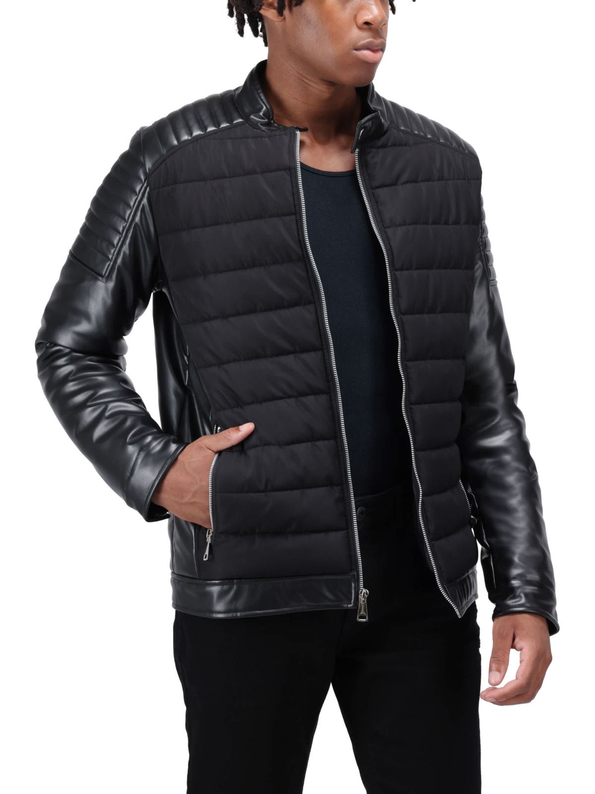 Moto Jacket With PU sleeves And Faux Shearling Lining