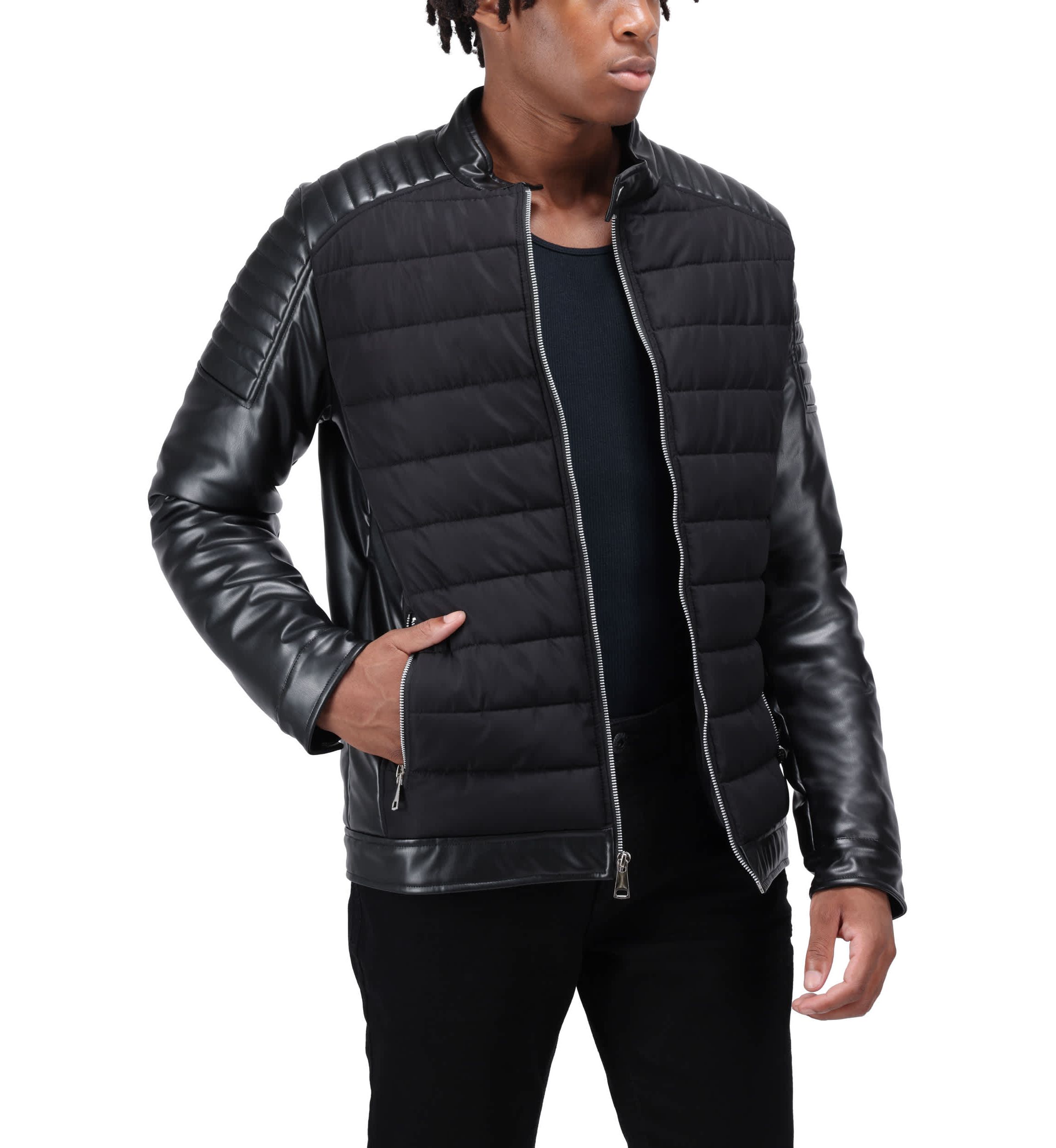 Moto Jacket With PU sleeves And Faux Shearling Lining