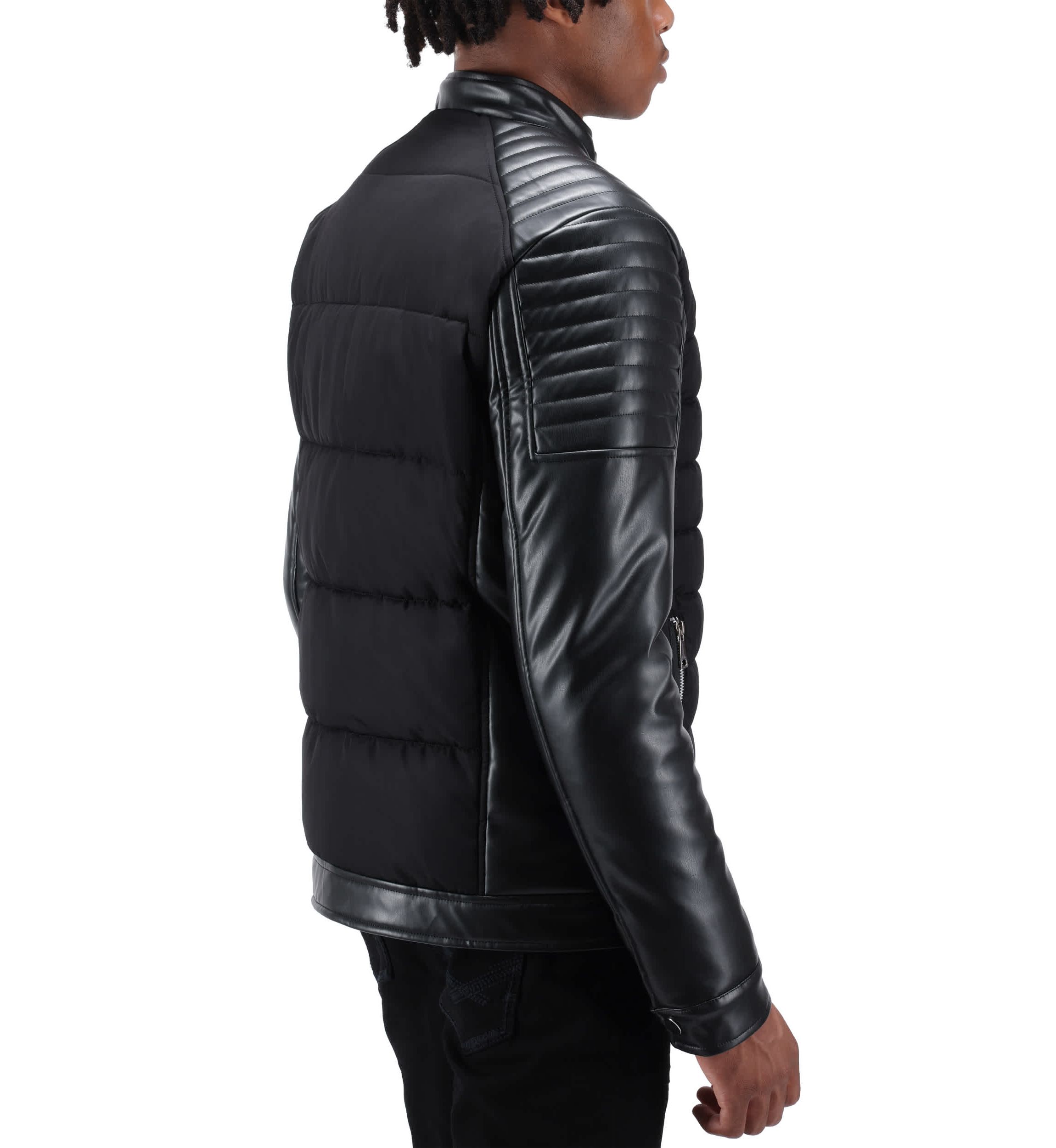 Moto Jacket With PU sleeves And Faux Shearling Lining