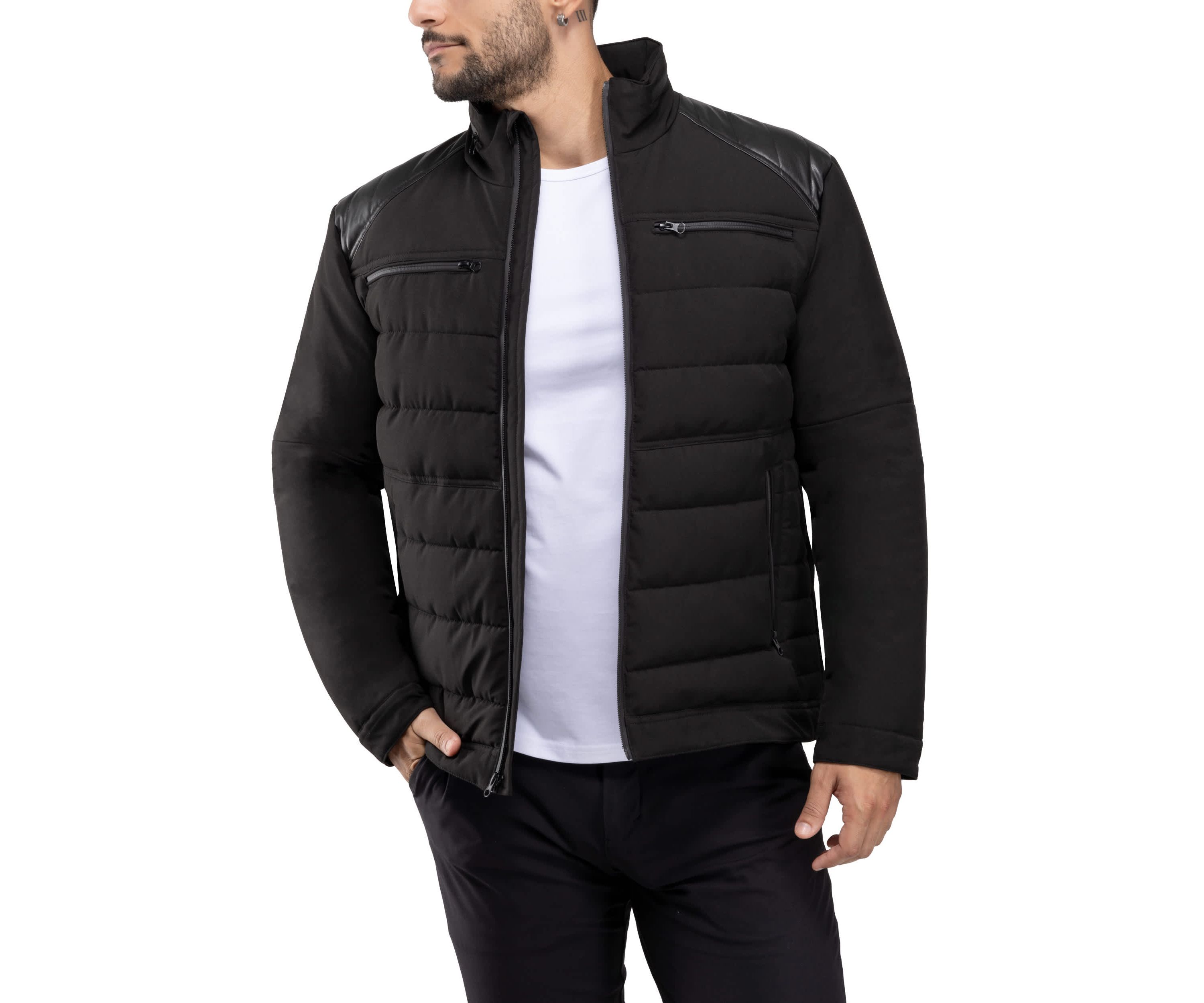 Puffer Jacket With PU Shoulder