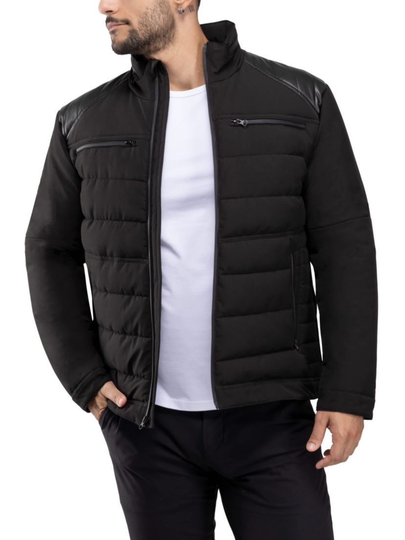 Puffer Jacket With PU Shoulder