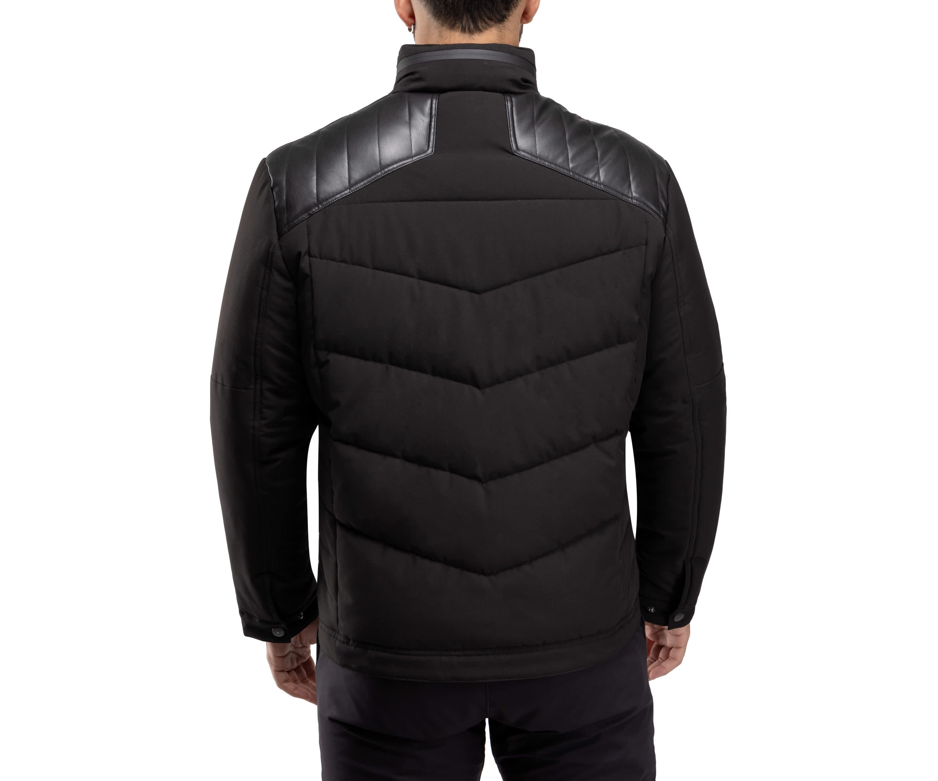 Puffer Jacket With PU Shoulder
