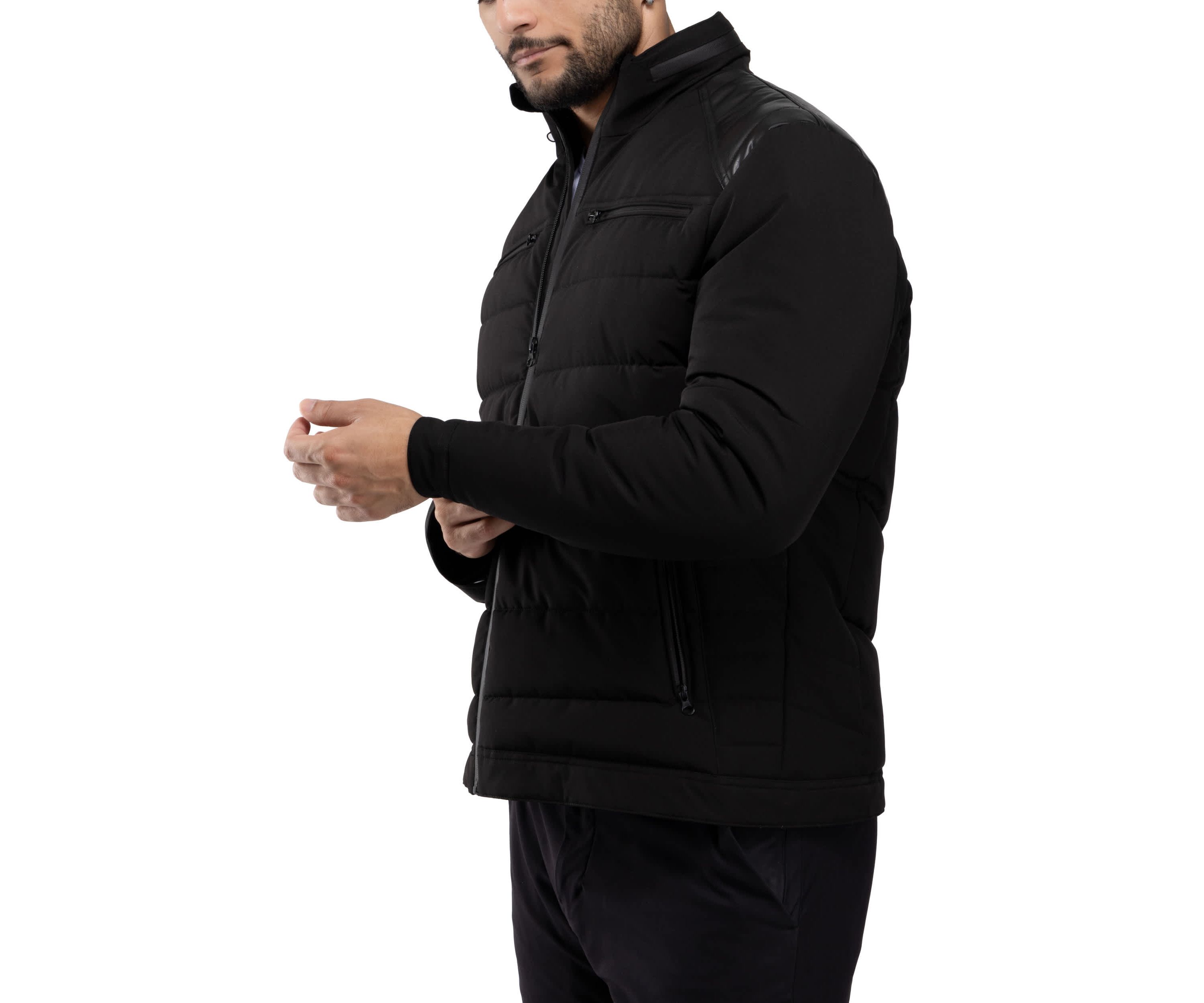 Puffer Jacket With PU Shoulder