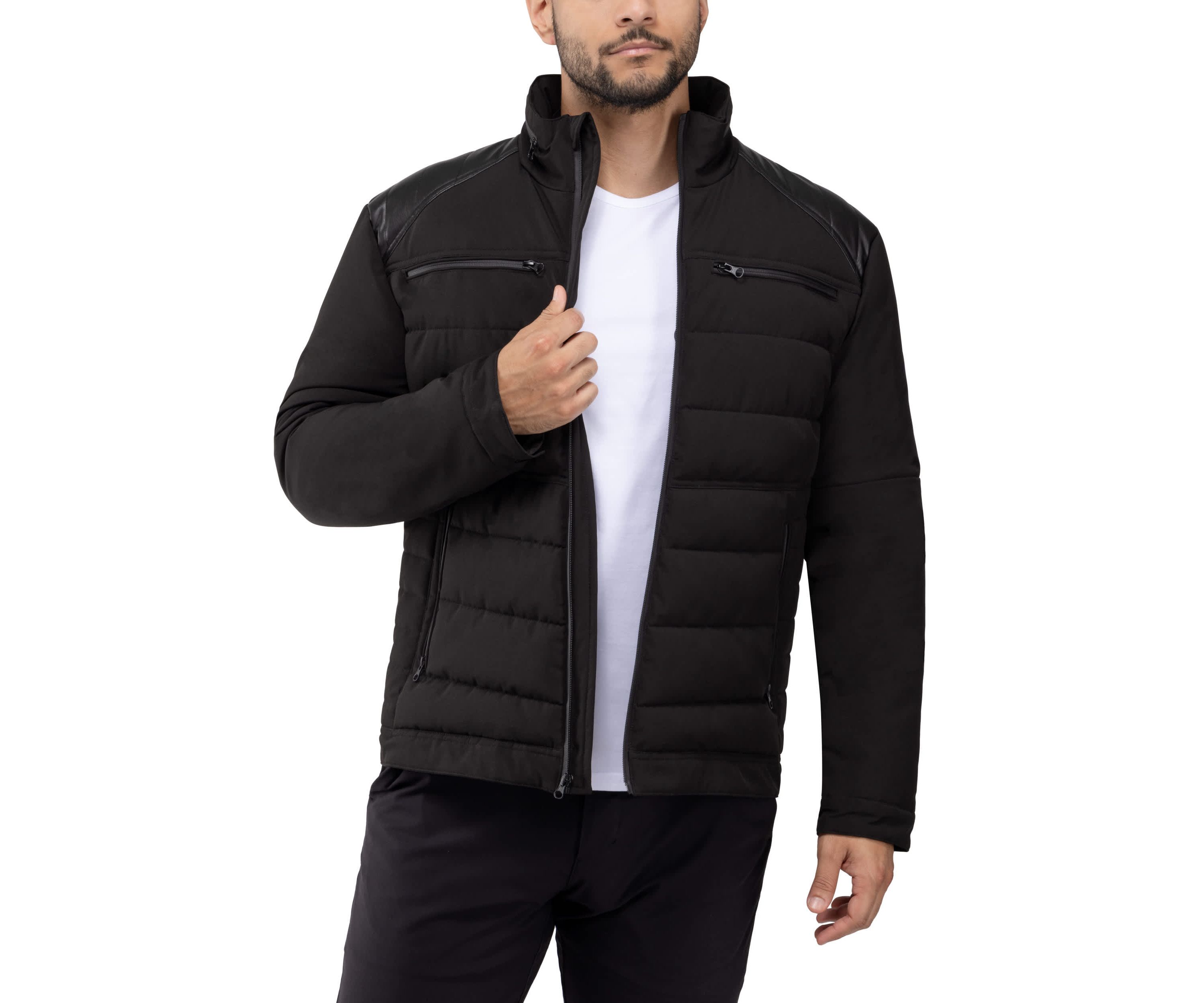 Puffer Jacket With PU Shoulder