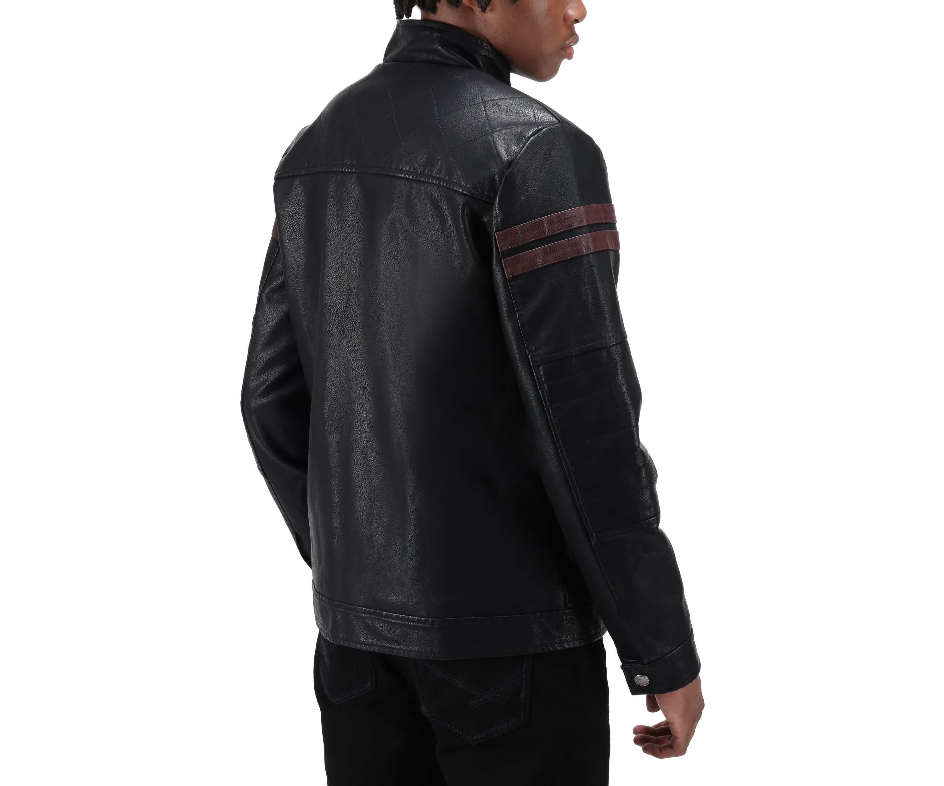 Grainy PU Jacket Dogs Collar And Quilted Sleeves With Faux Shearling