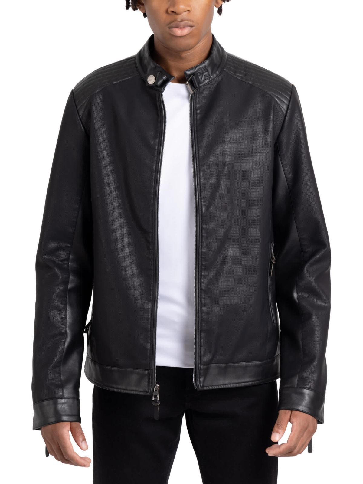 Mens PU Racer Jacket With Faux Shearling Lining