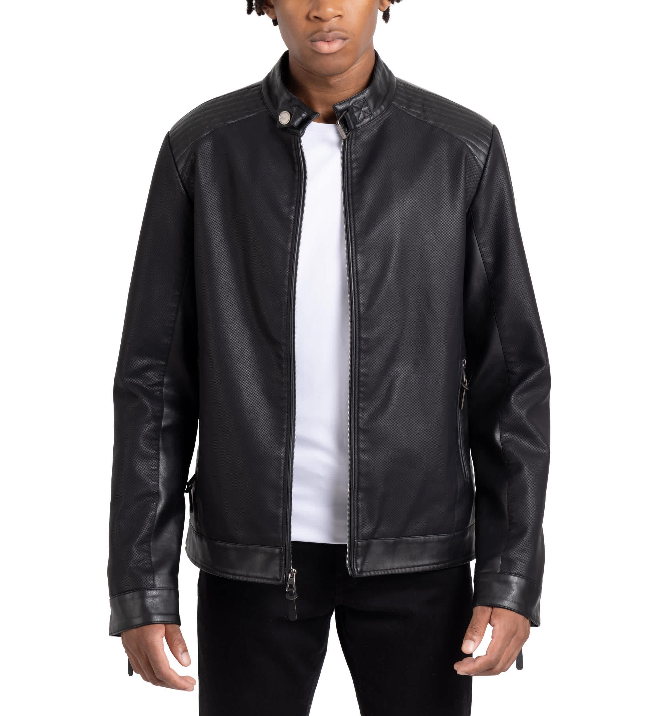 Mens PU Racer Jacket With Faux Shearling Lining