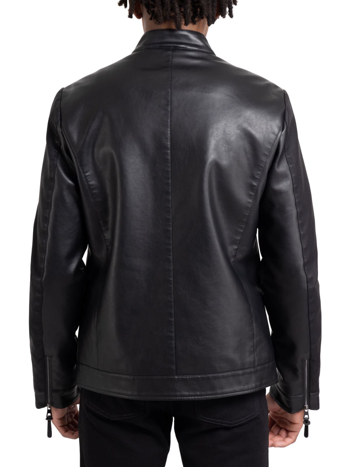 Mens PU Racer Jacket With Faux Shearling Lining