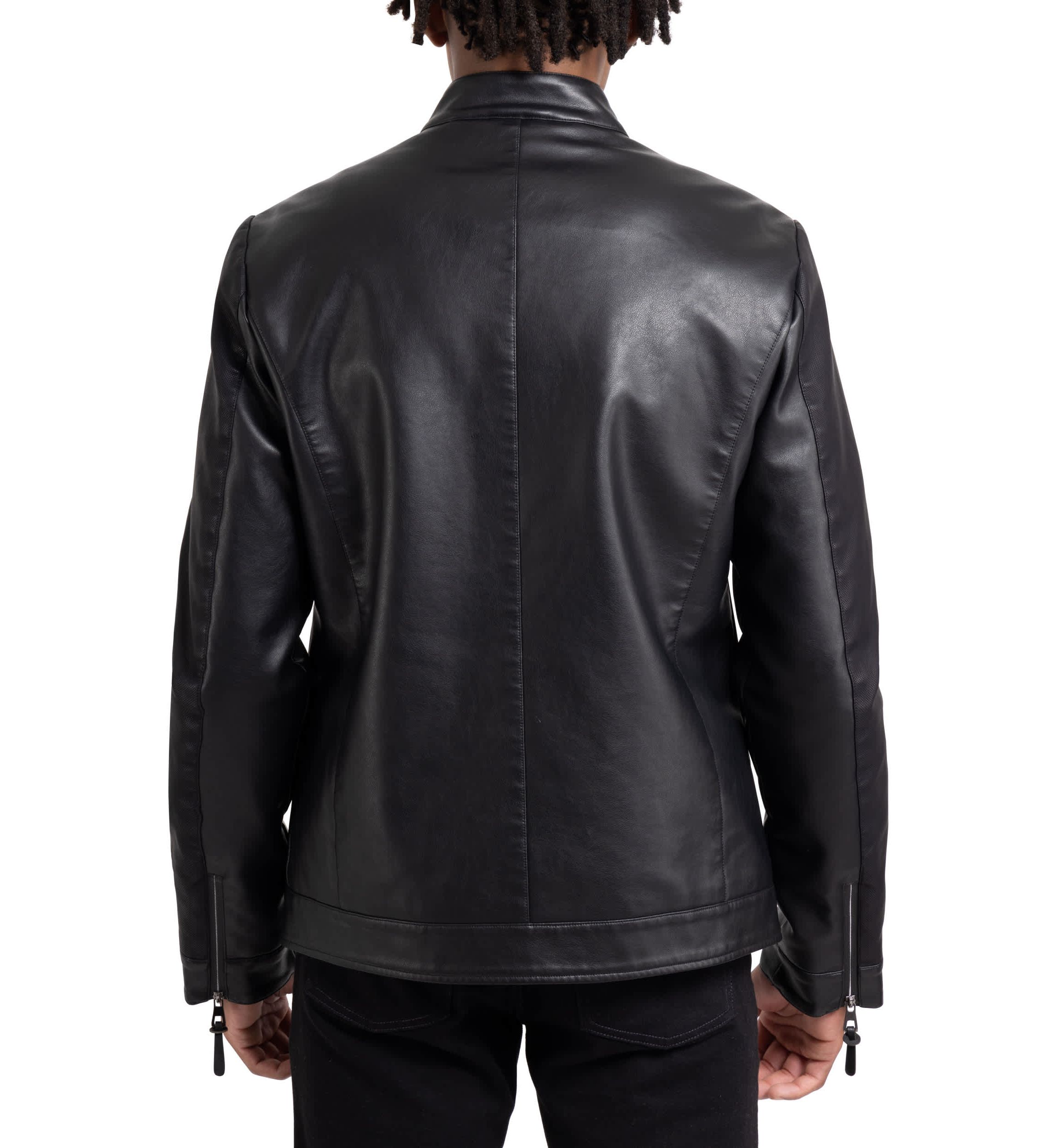 Mens PU Racer Jacket With Faux Shearling Lining