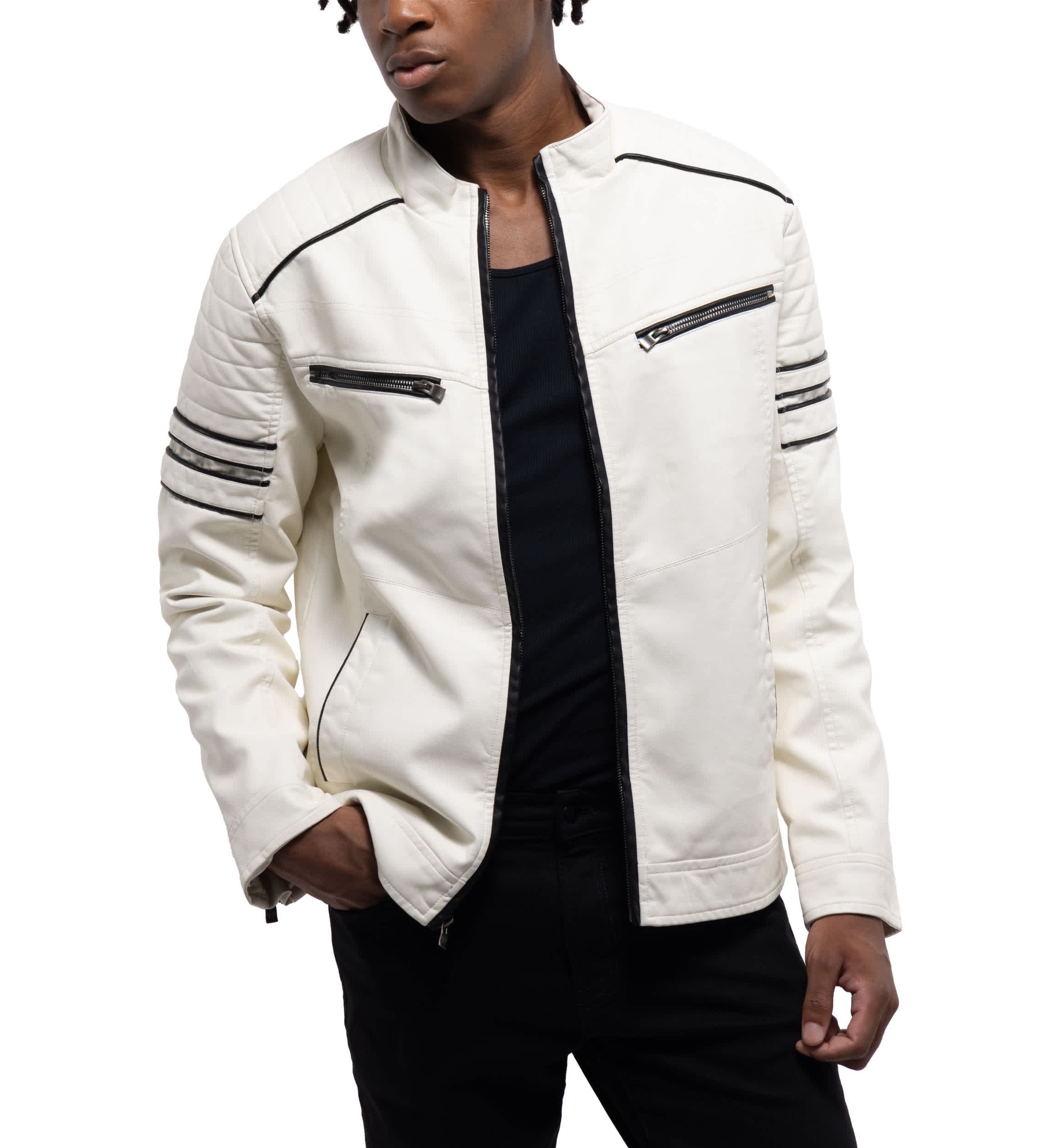 Mens PU Jacket With Faux Shearling Lining