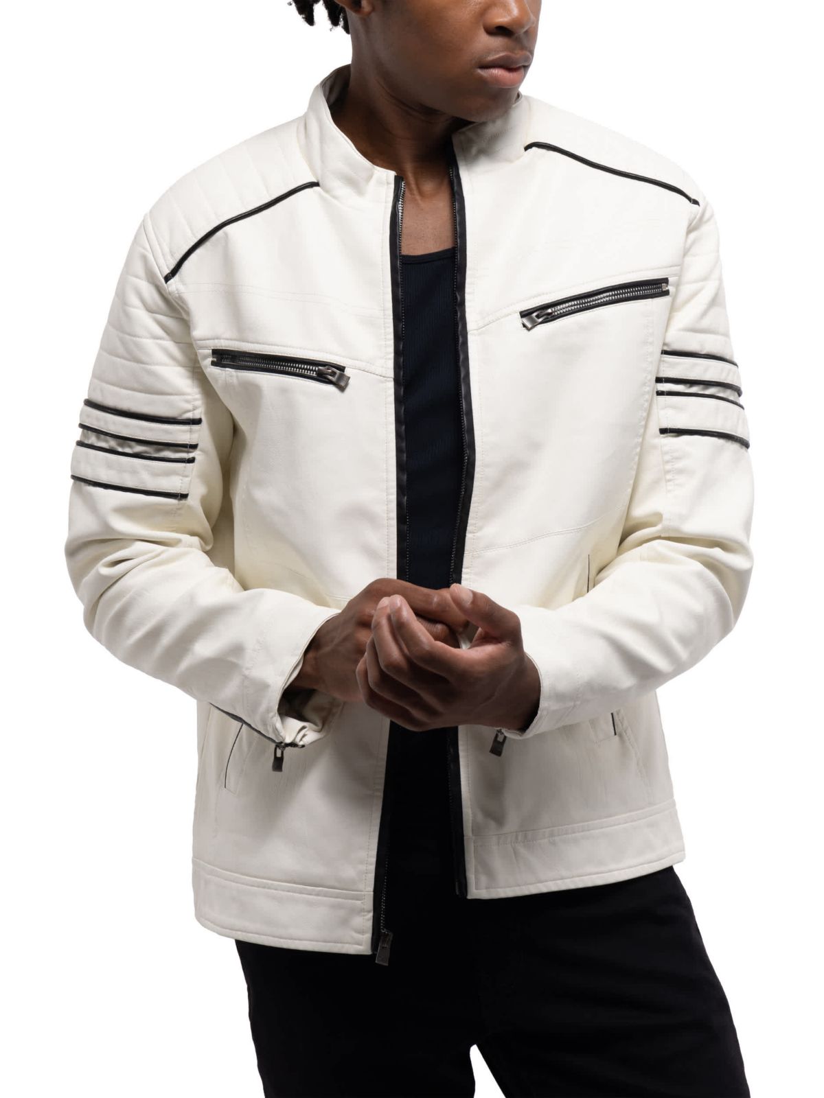 Mens PU Jacket With Faux Shearling Lining