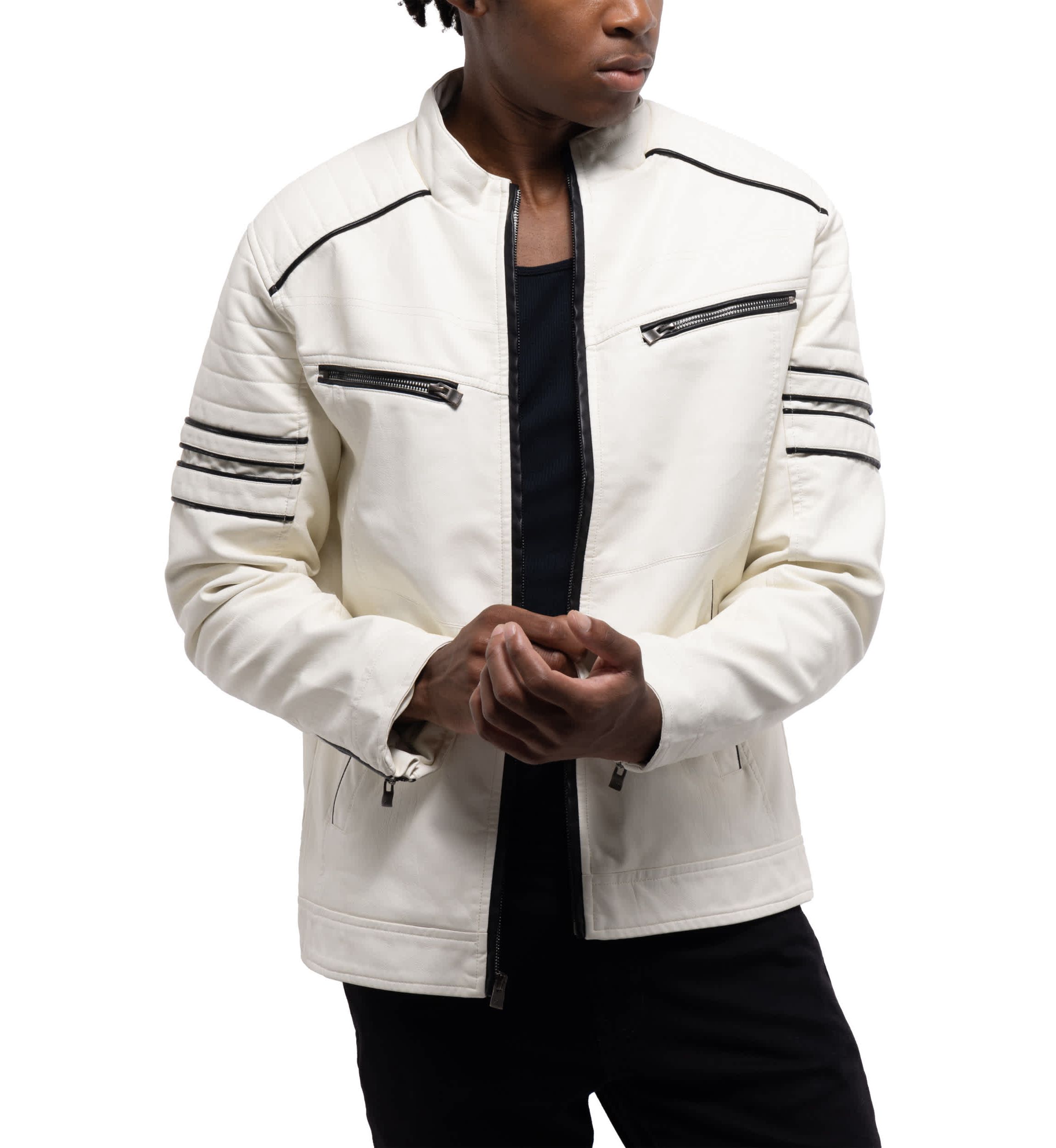 Mens PU Jacket With Faux Shearling Lining
