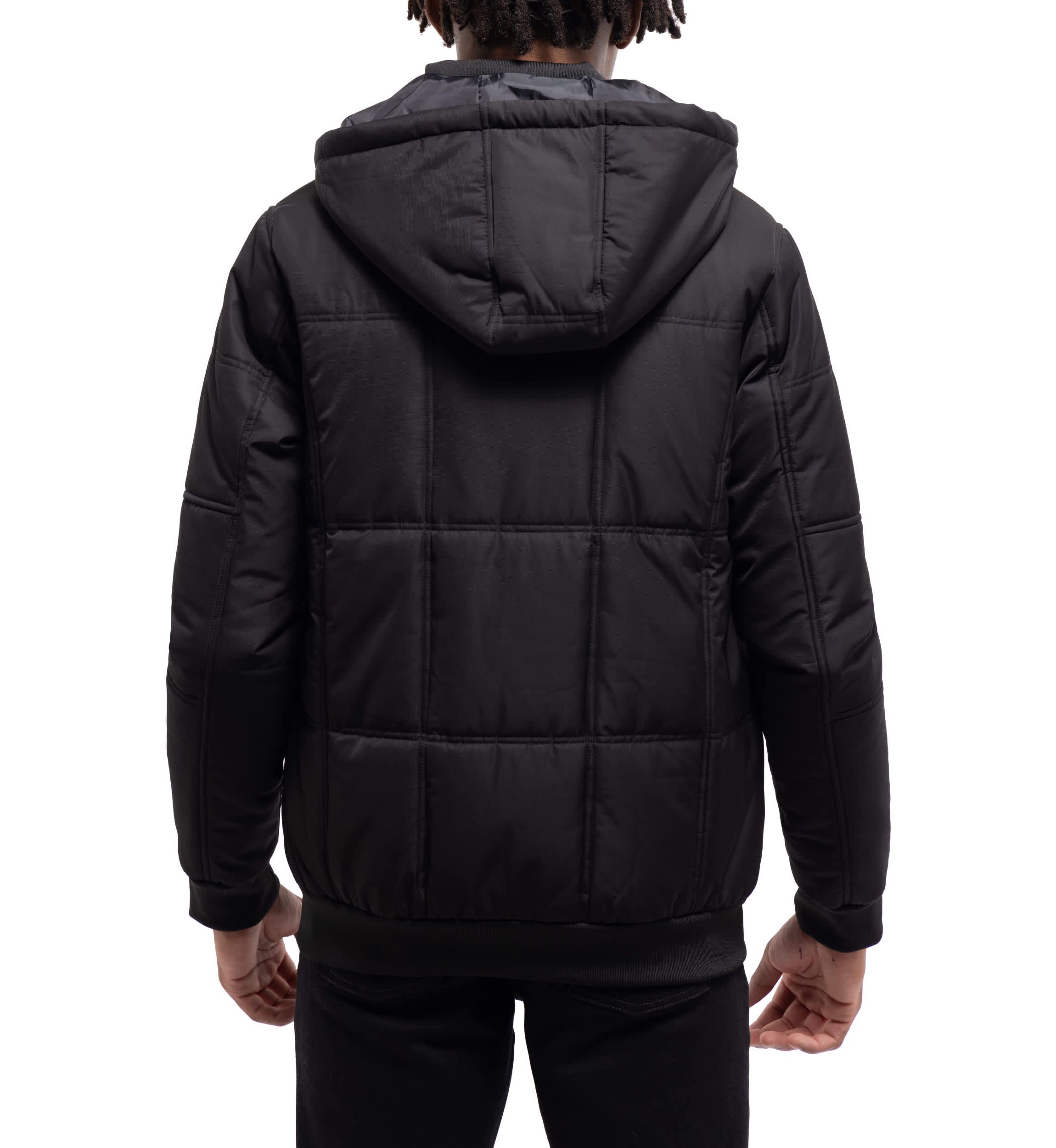 Hooded Puffer Jacket With Patch Chest Pockets
