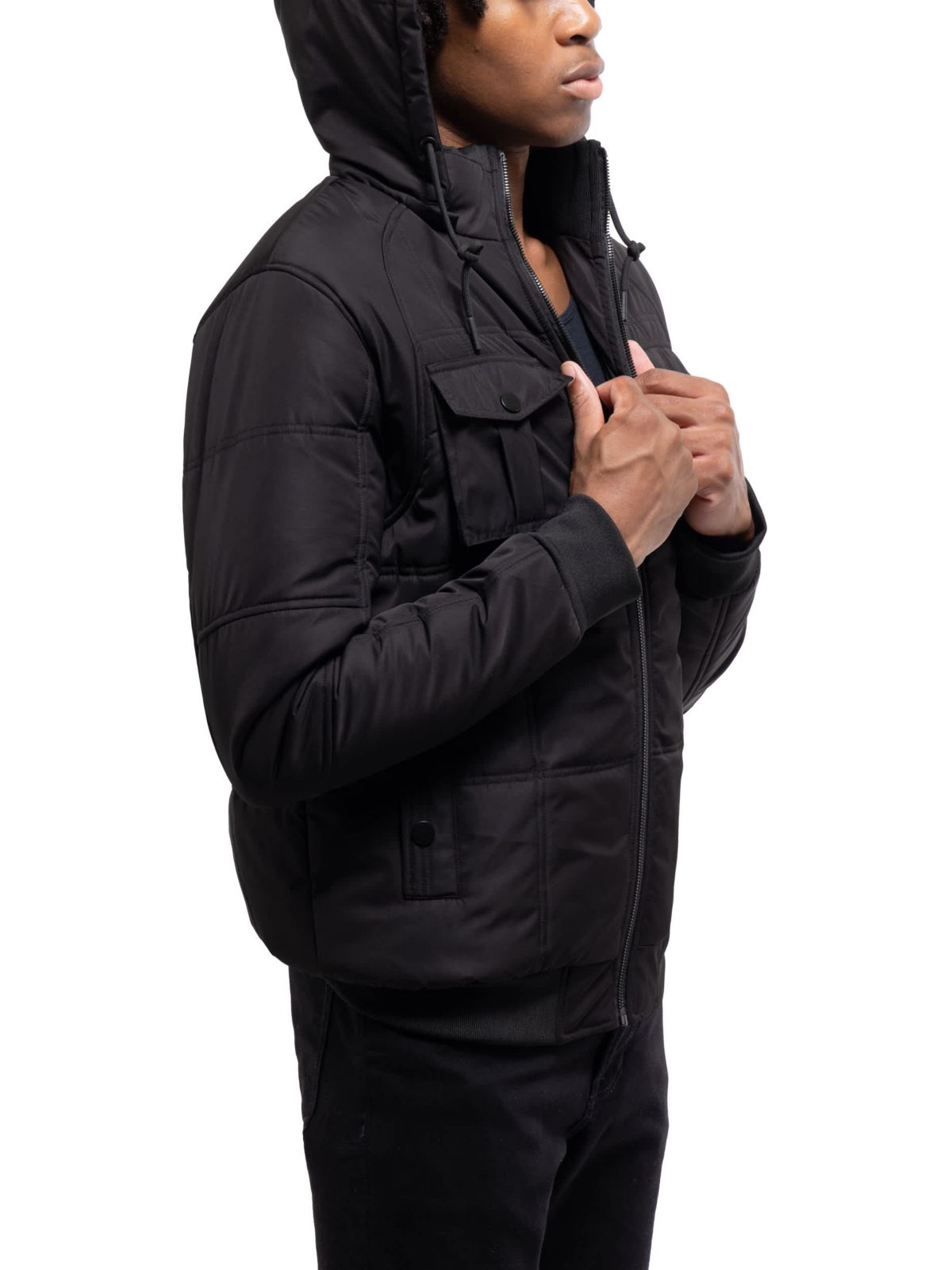 Hooded Puffer Jacket With Patch Chest Pockets