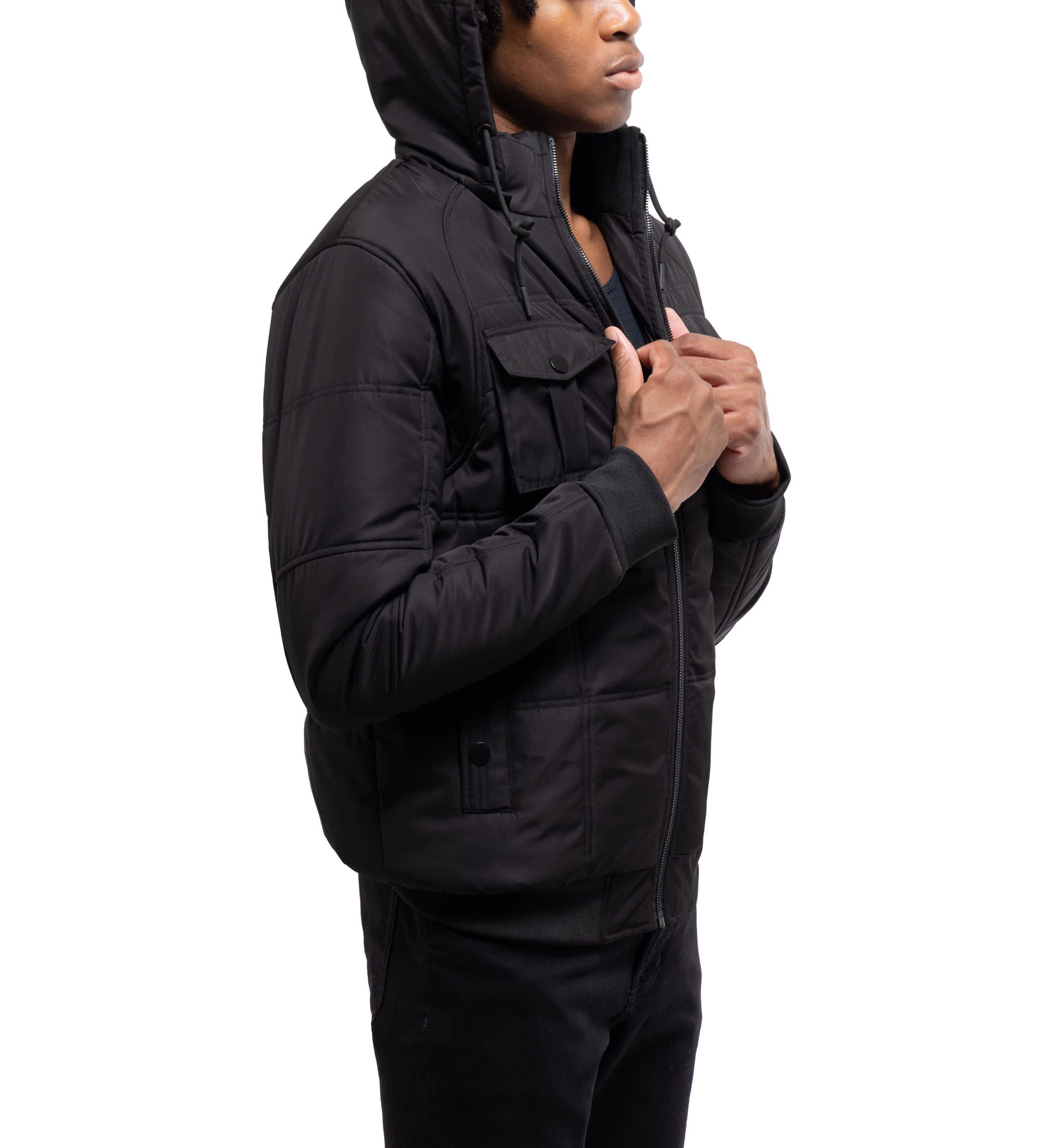 Hooded Puffer Jacket With Patch Chest Pockets
