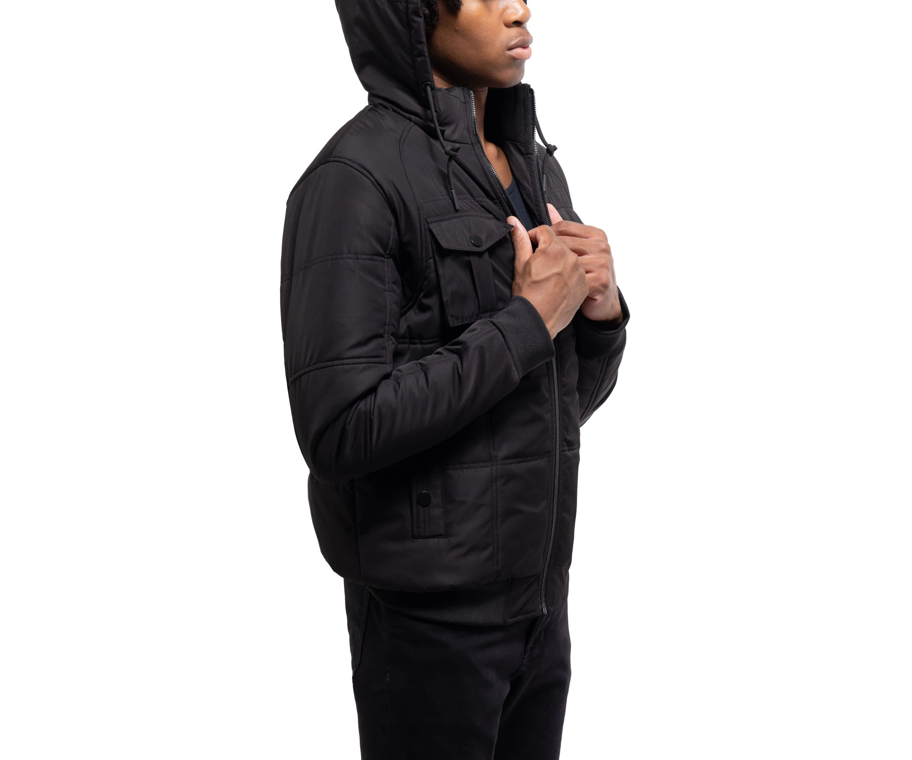 Hooded Puffer Jacket With Patch Chest Pockets